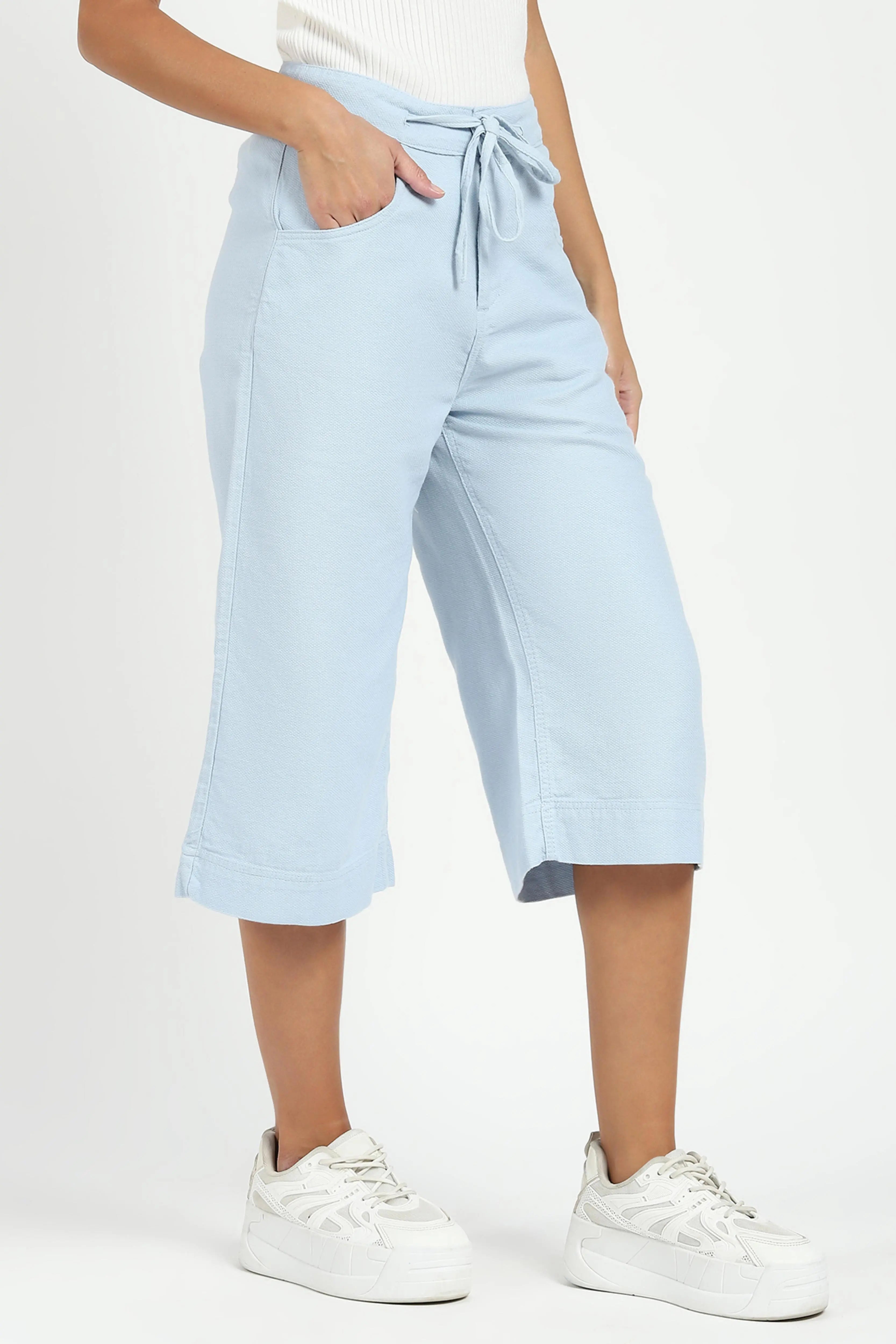 Blue Cotton Relaxed Fit Culottes - Global Republic
