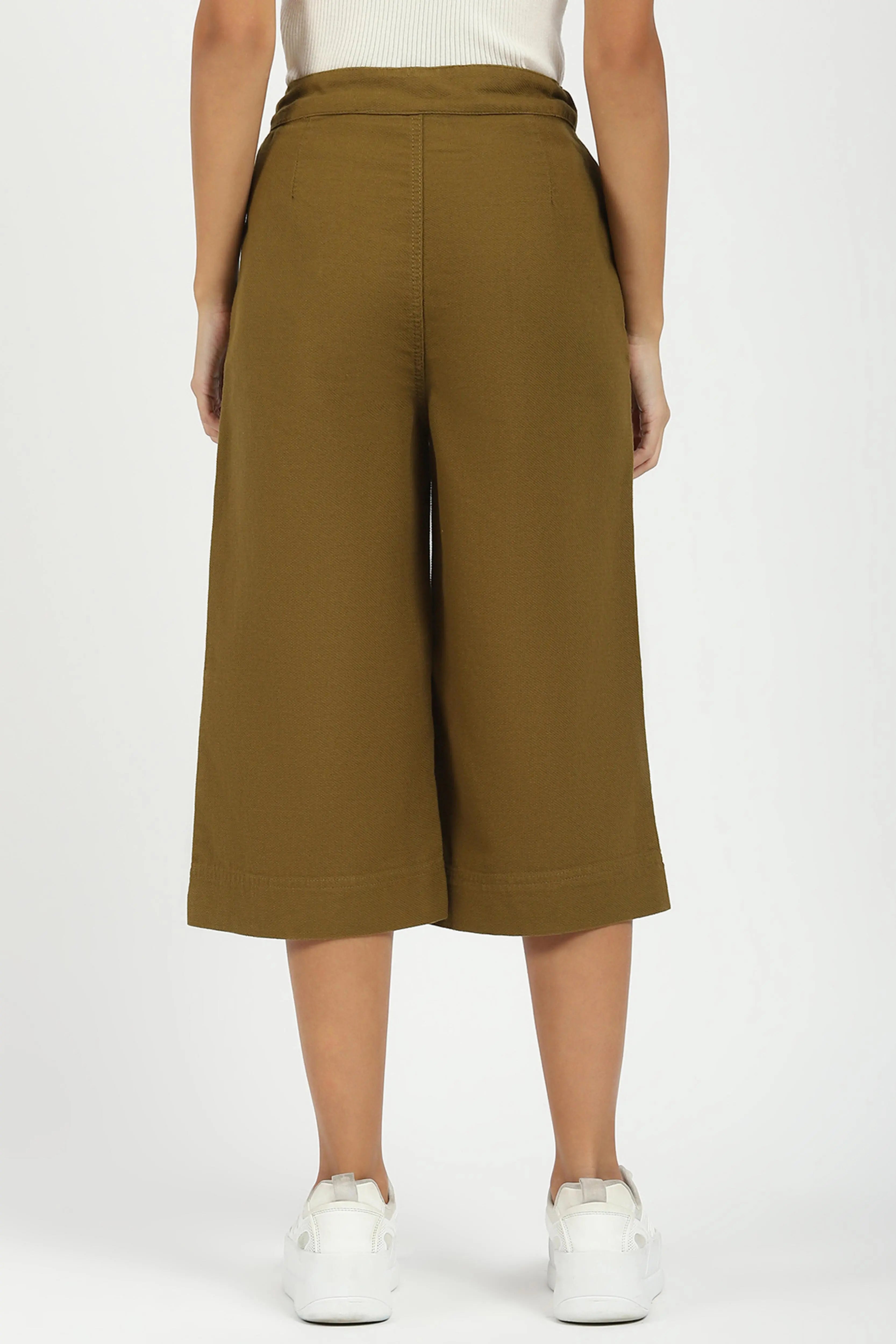 Olive Cotton Relaxed Fit Culottes - Global Republic