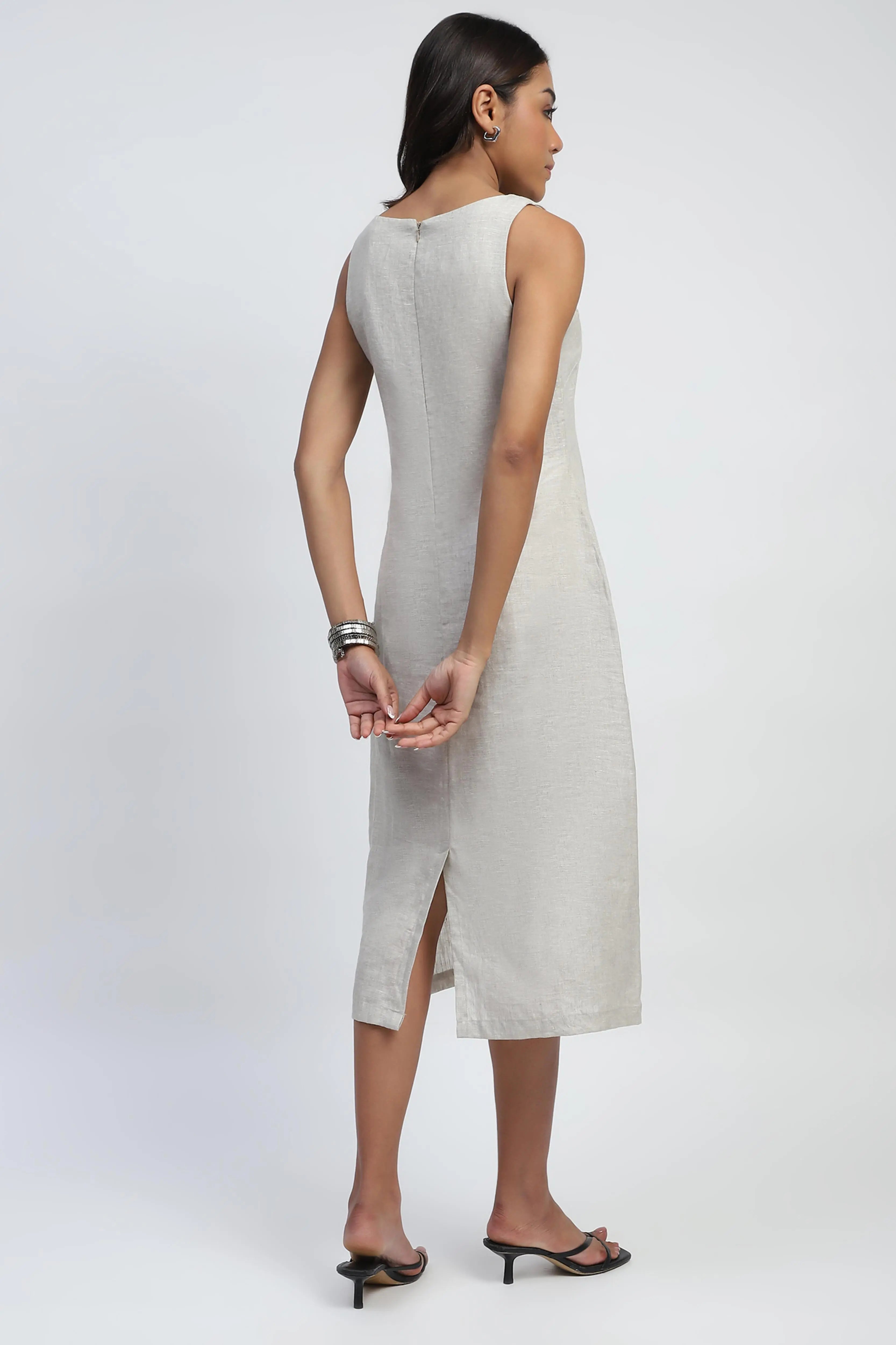 Natural Floral Embroidery Linen Dress - Global Republic