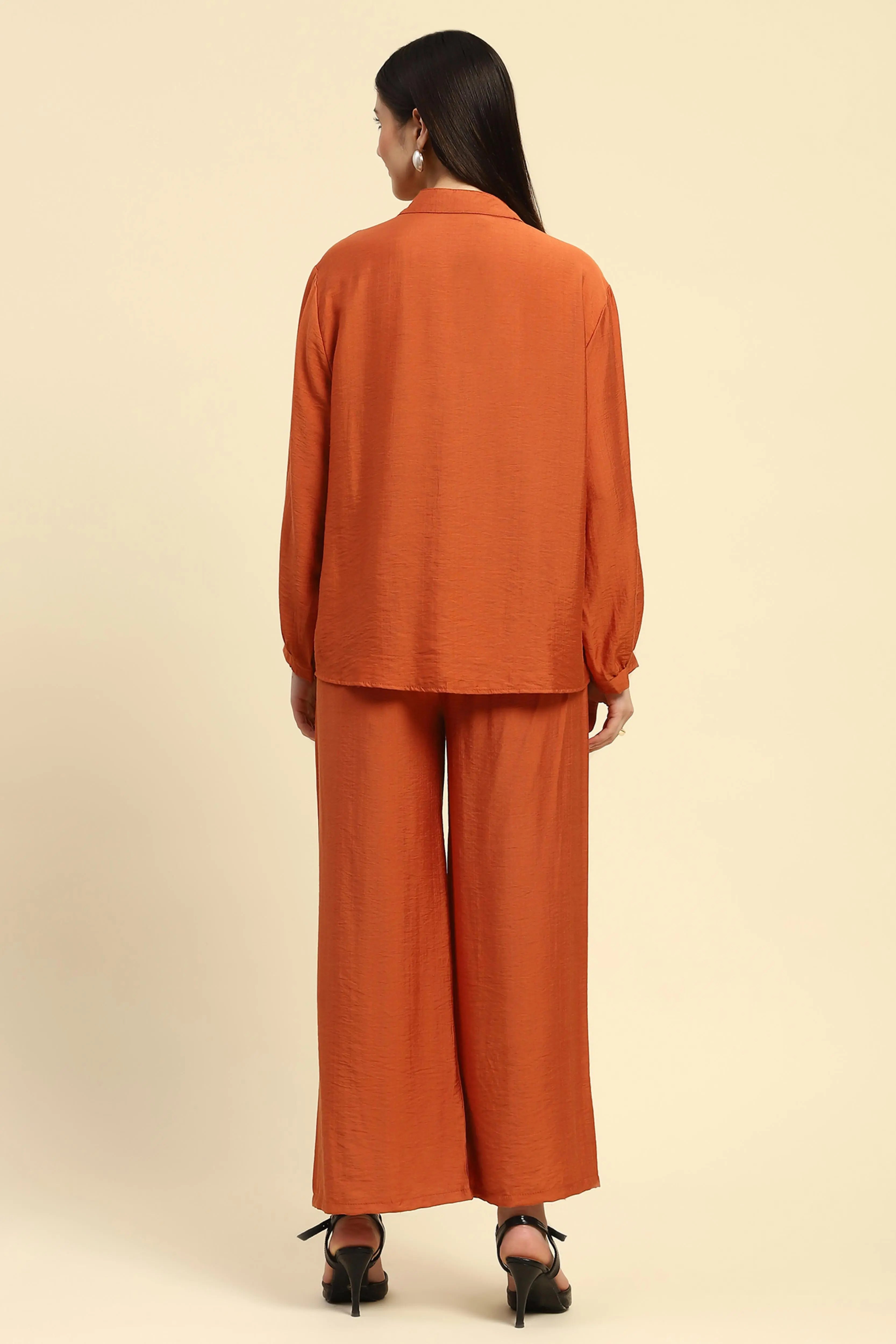 Rust Embroidered Rayon Nightsuit - Global Republic