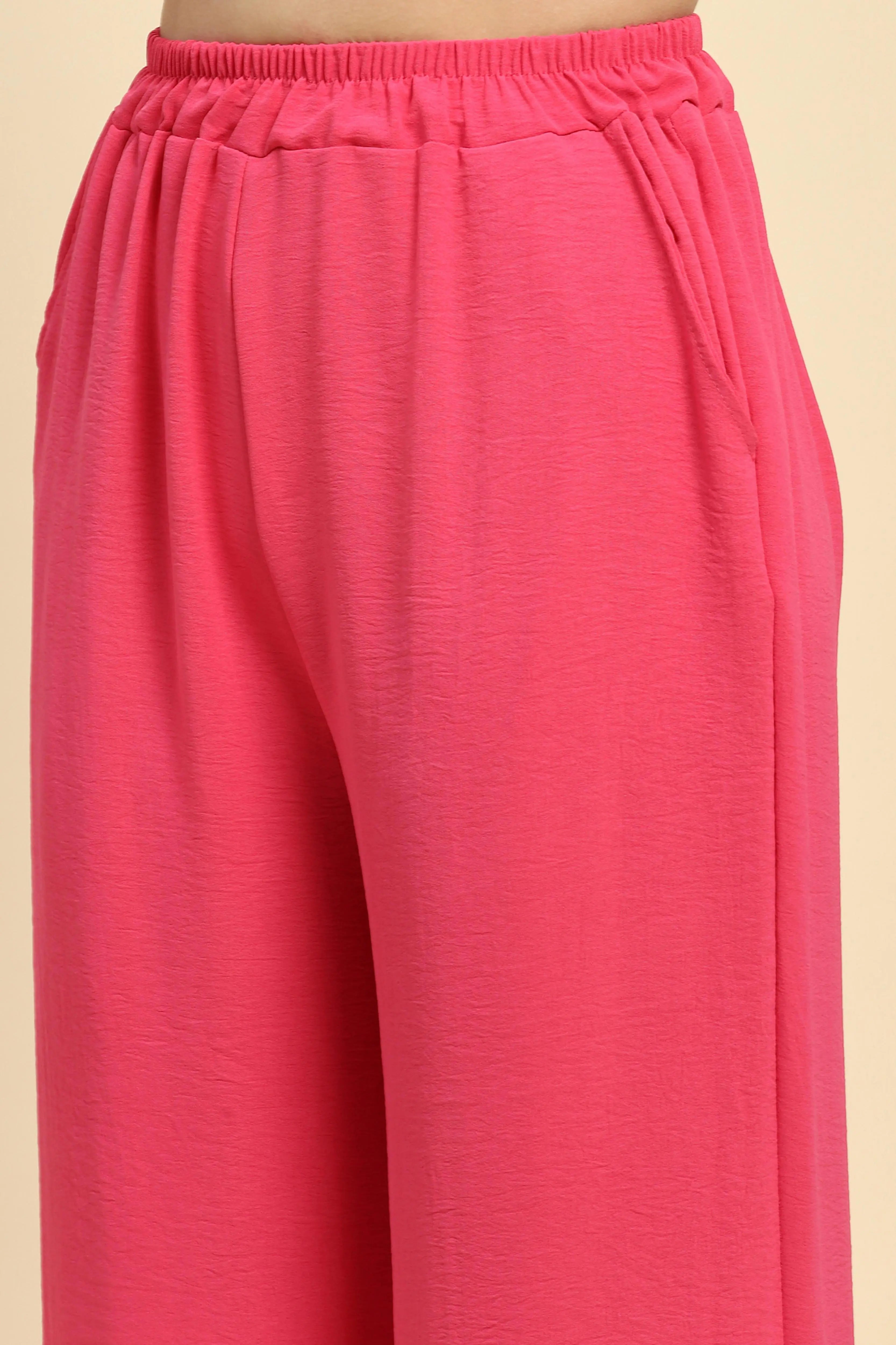 Pink Solid Lace Loose Nightsuit - Global Republic