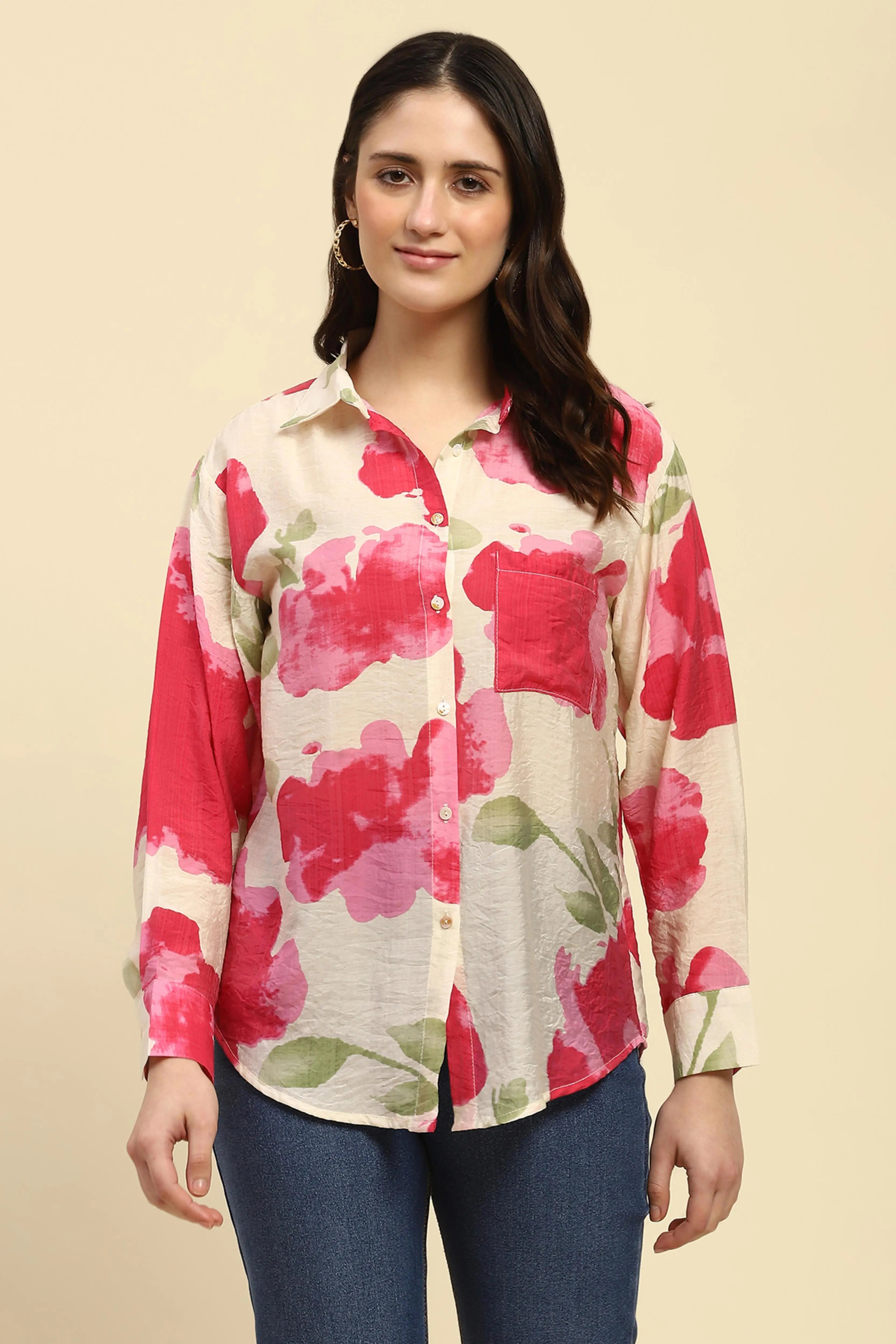 Watercolor Floral Rayon Blend Shirt - Global Republic