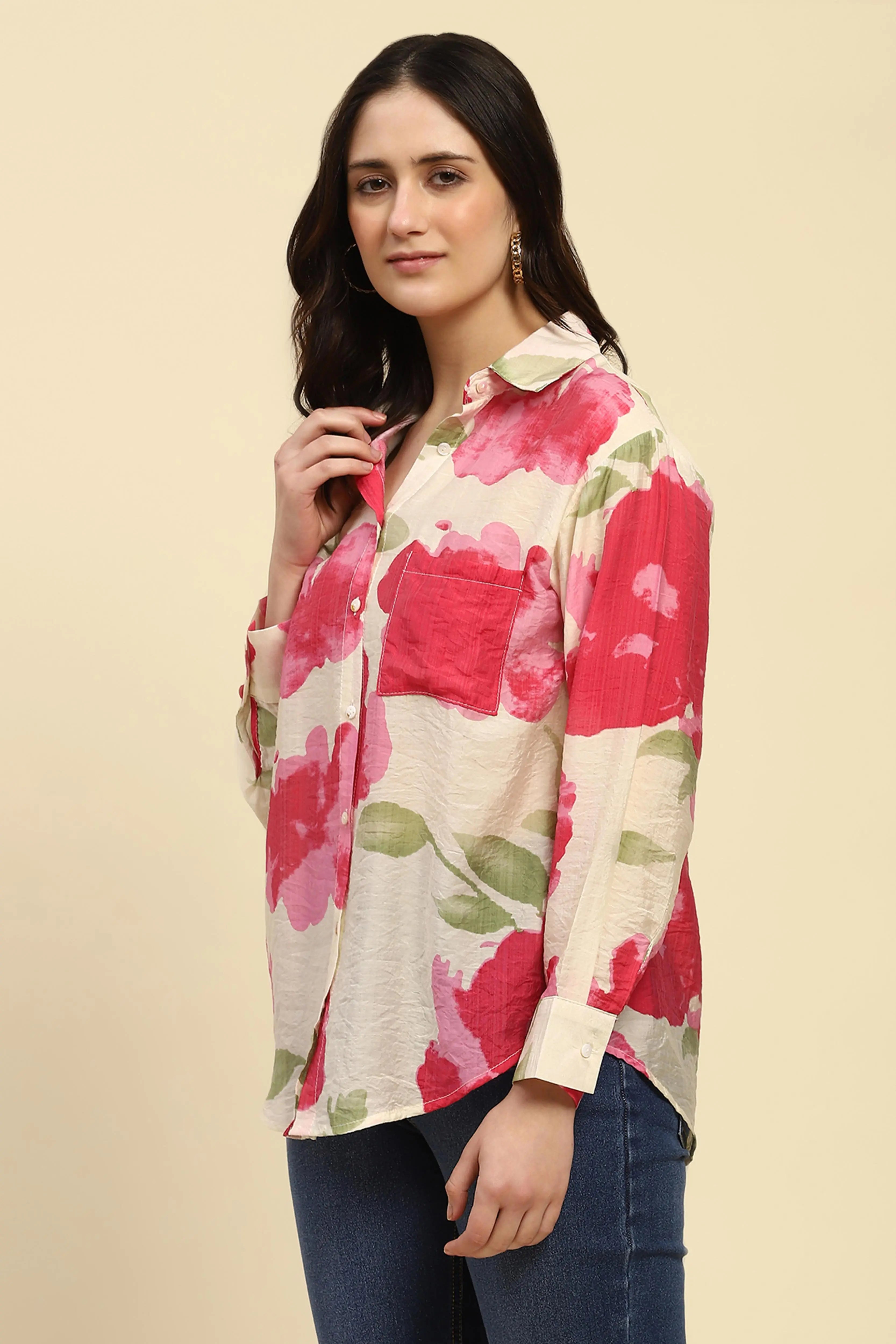 Watercolor Floral Rayon Blend Shirt - Global Republic
