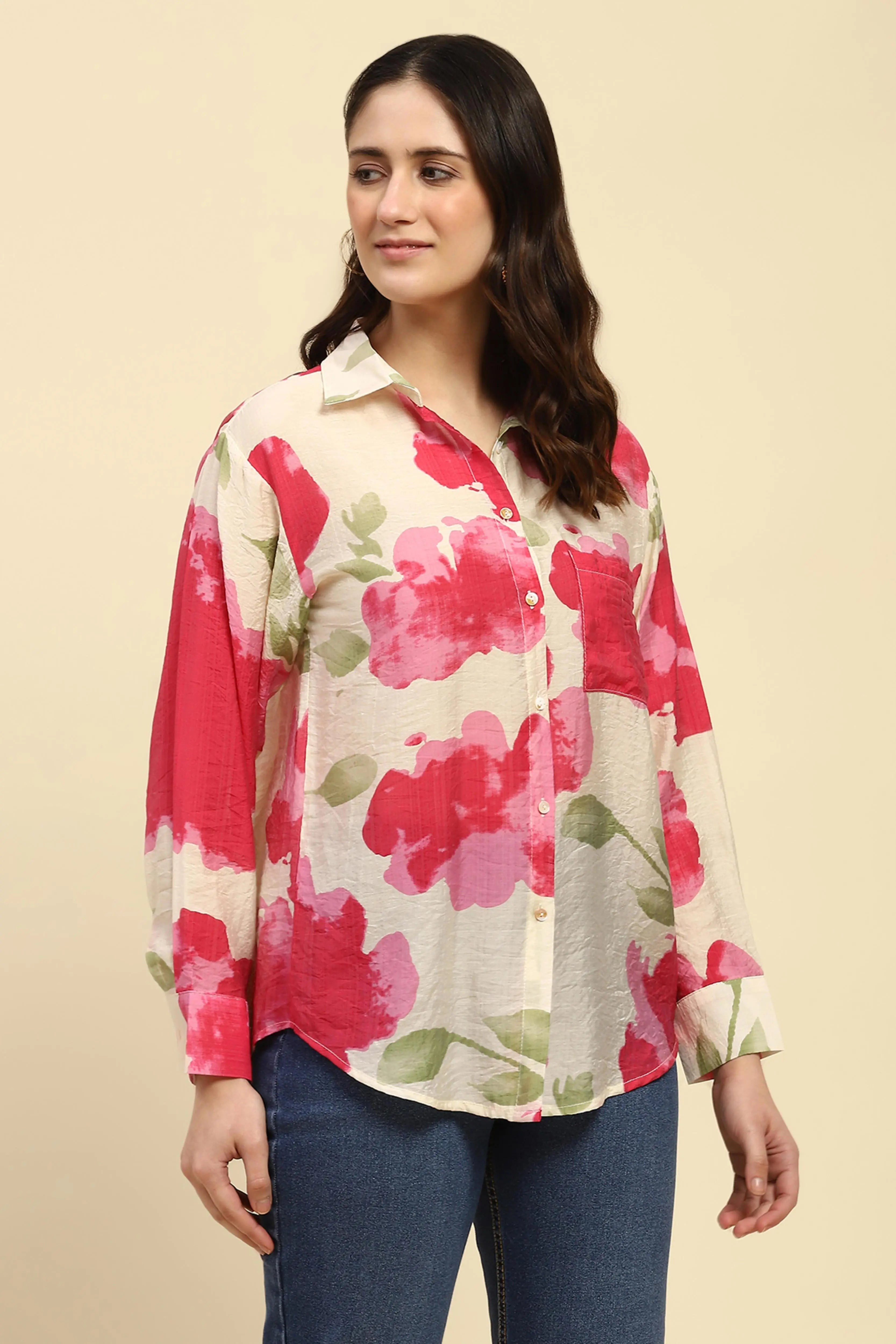 Watercolor Floral Rayon Blend Shirt - Global Republic