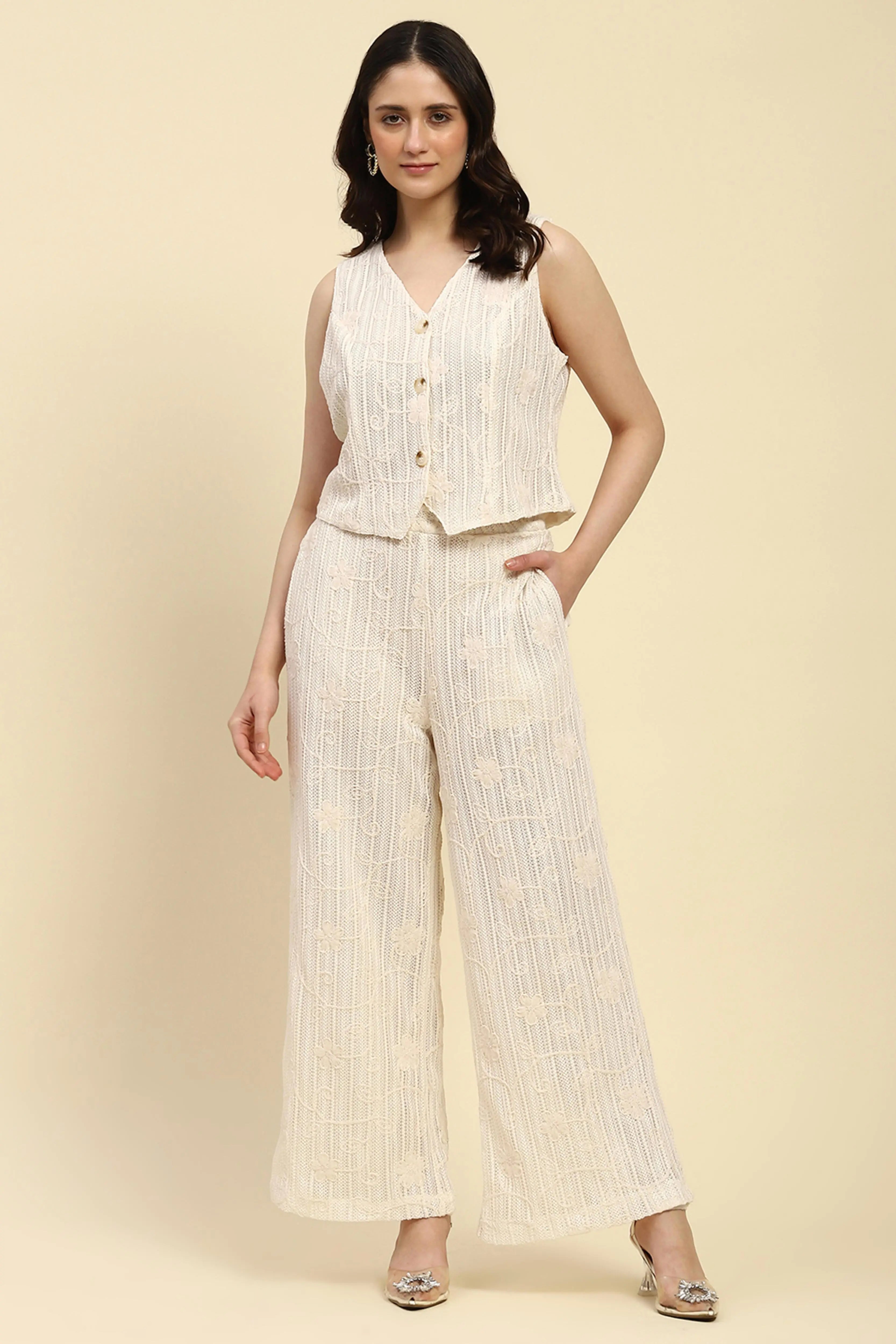 Cream Embroidered Cotton Waist Coat - Global Republic