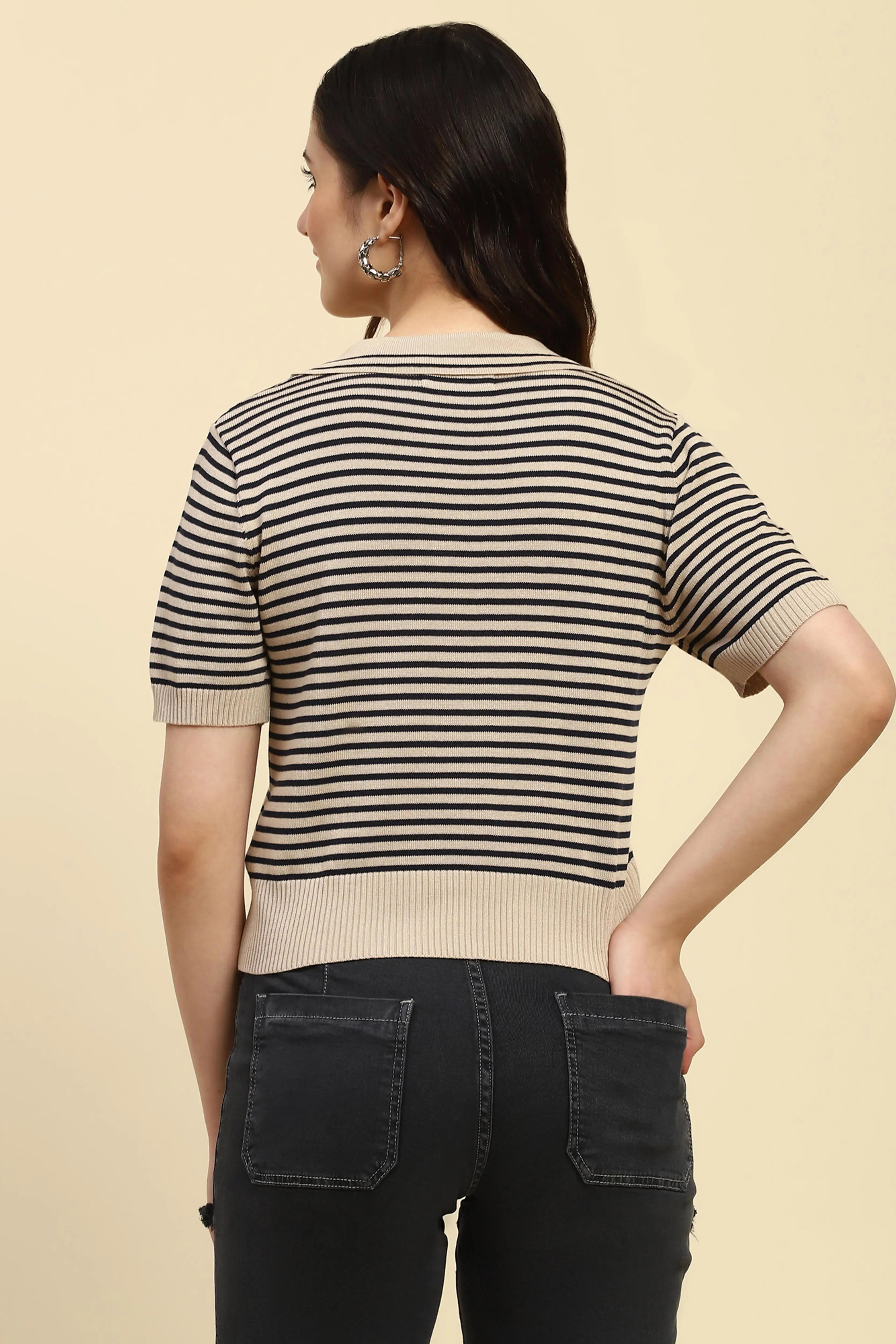 Natural Striped Viscose Boxy Top - Global Republic