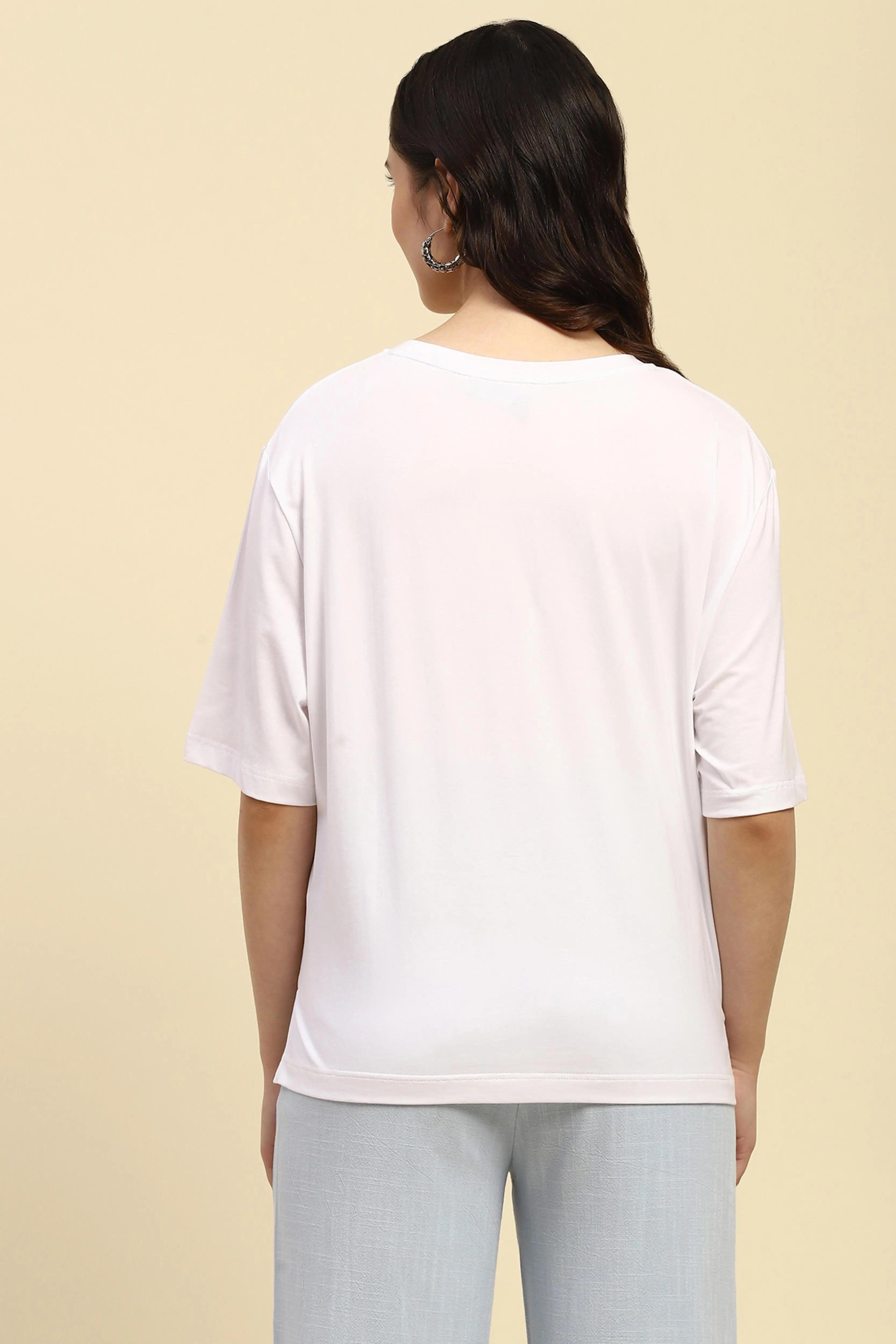 White Embroidered Cotton Boxy Top - Global Republic
