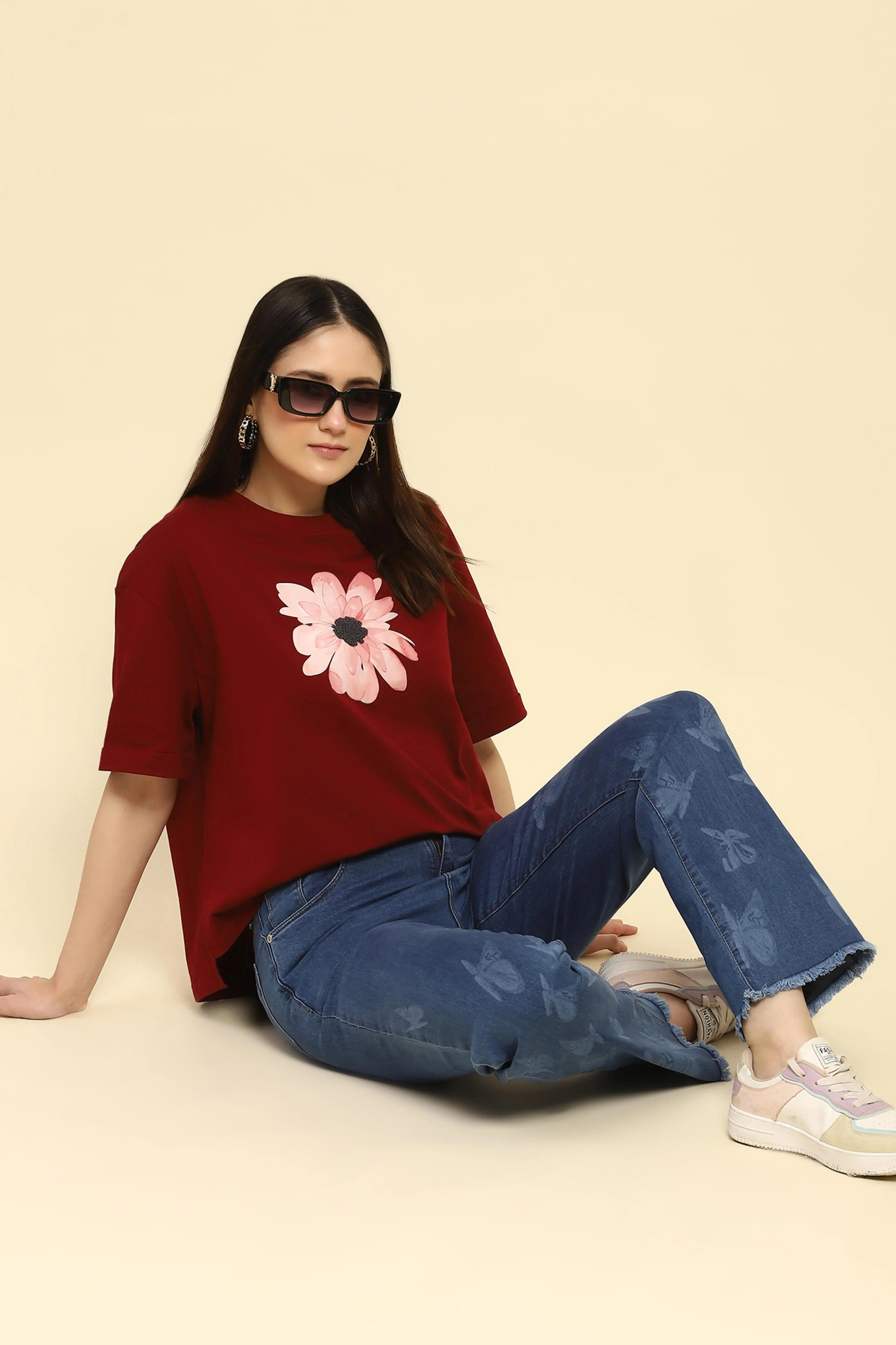 Wine UV Protective Cotton Boxy Top - Global Republic