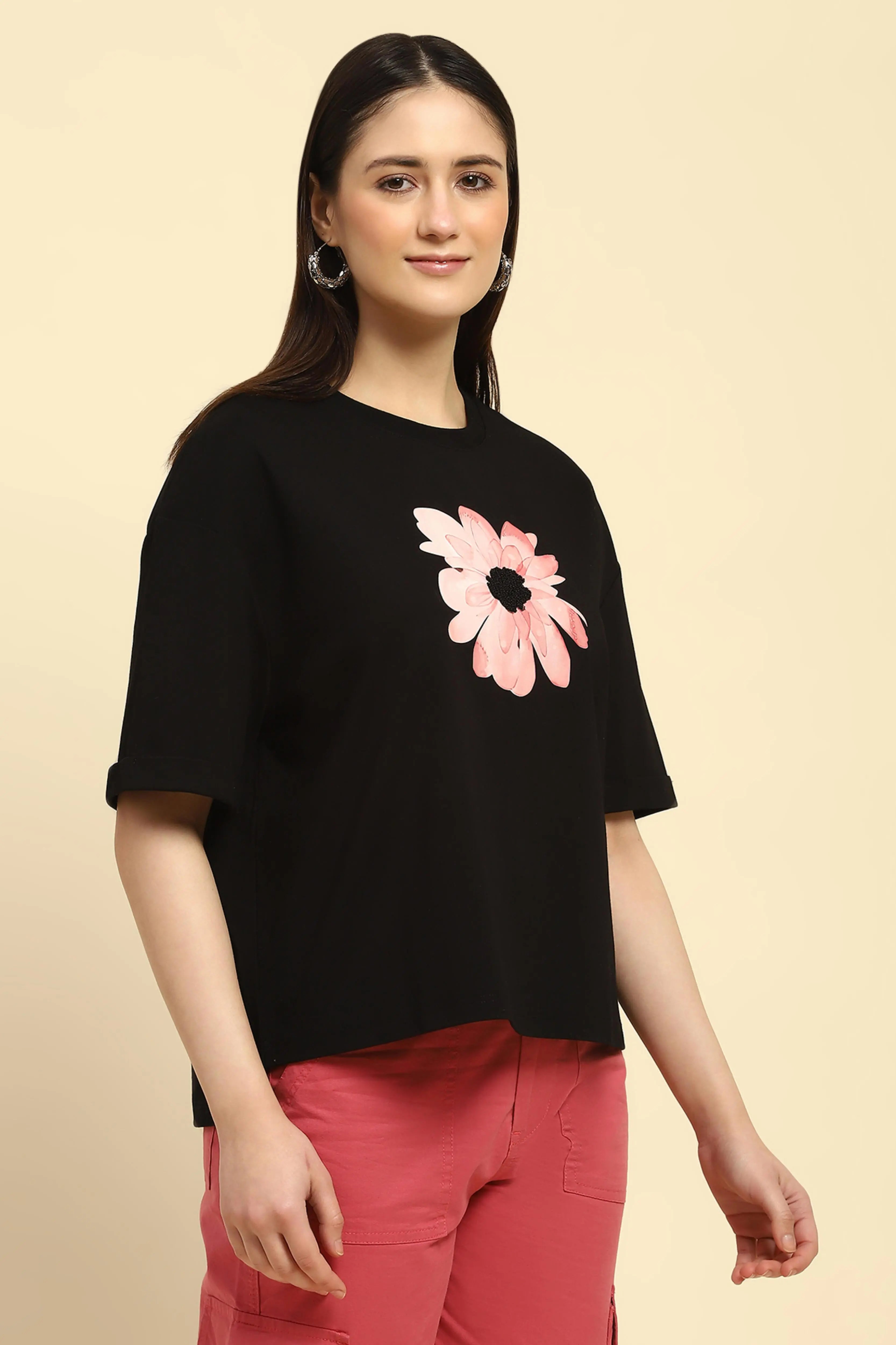 Black UV Protective Cotton Boxy Top - Global Republic