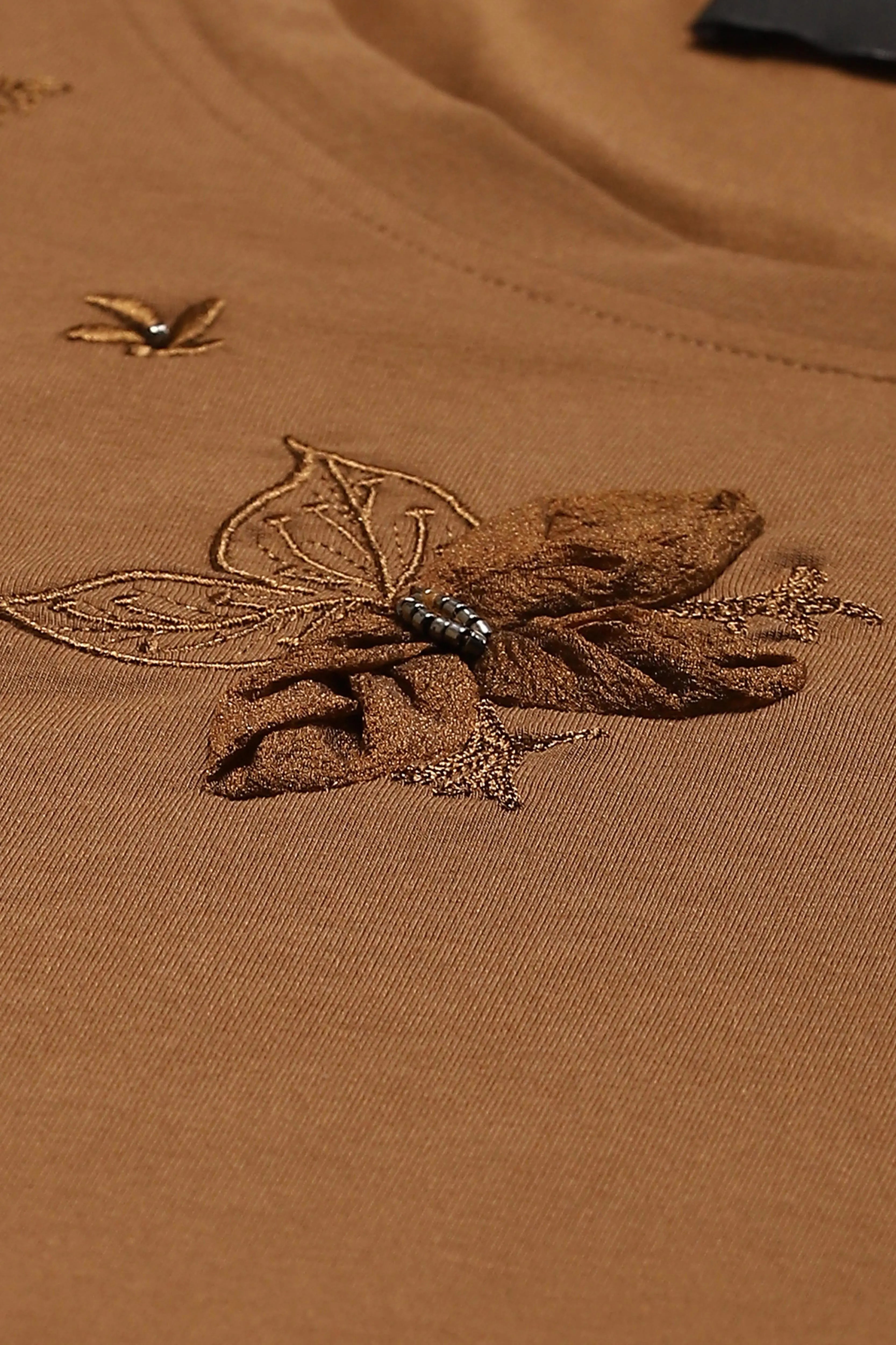 Brown Embroidered Modal Top - Global Republic