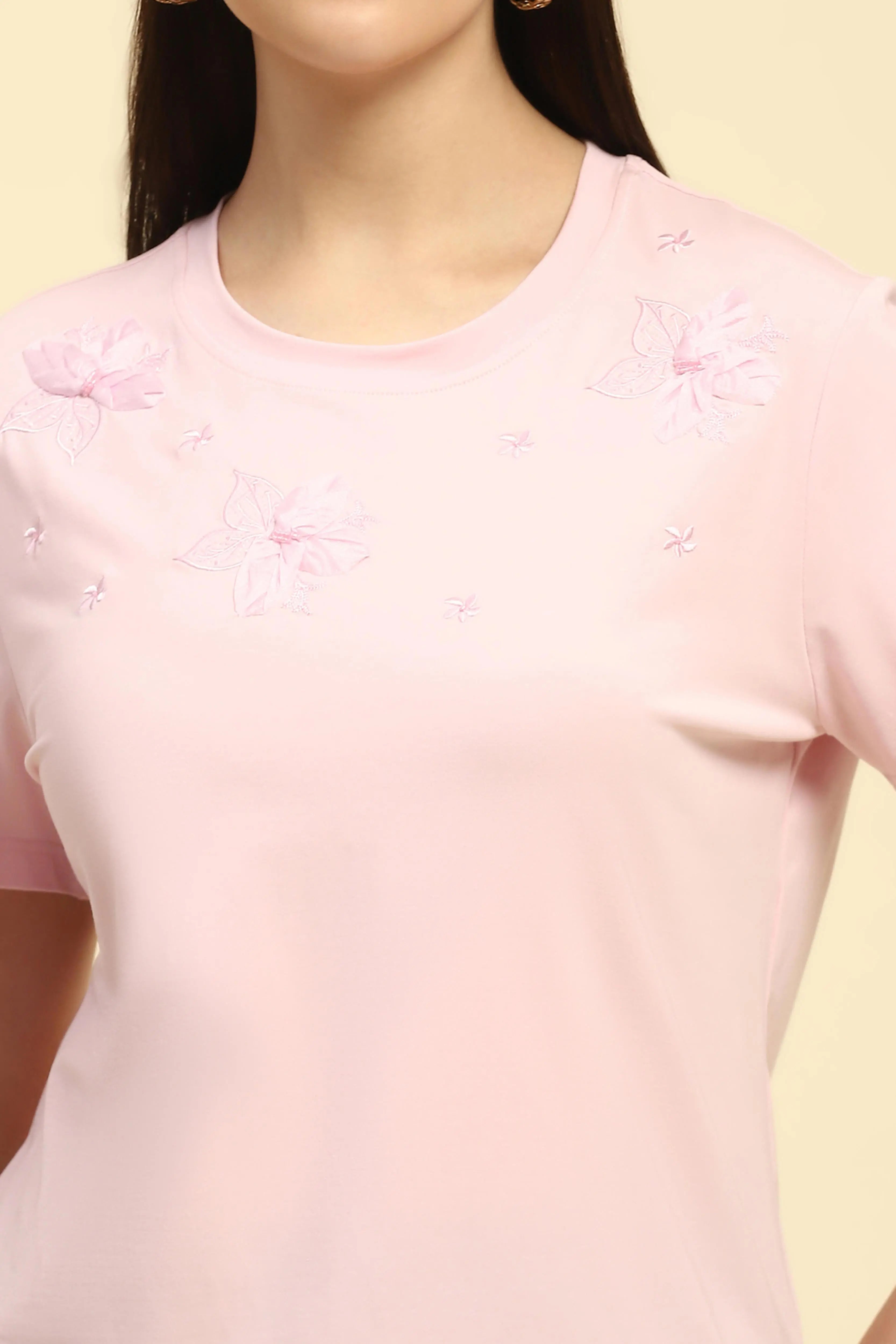 Embroidered Pink Modal Top - Global Republic