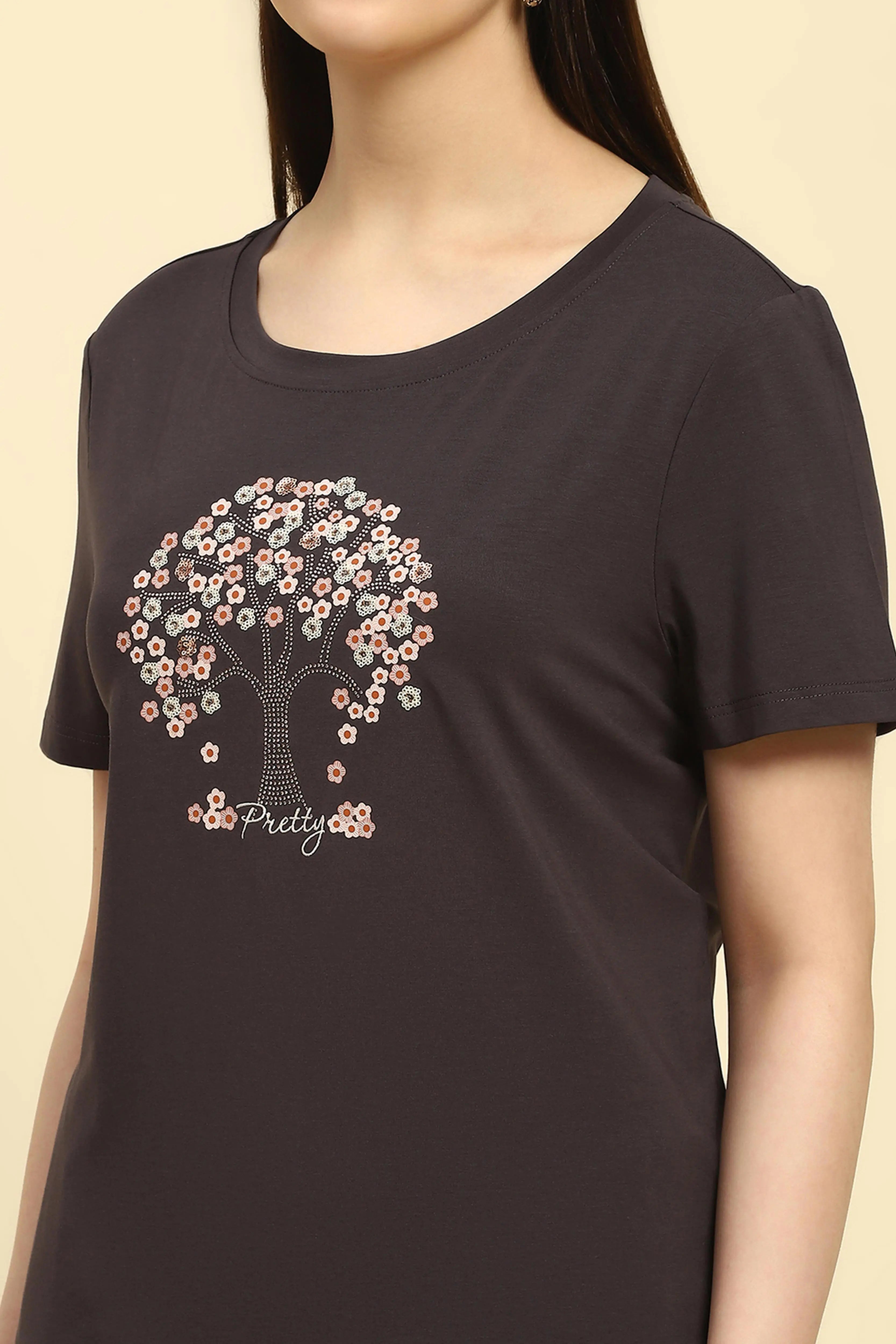 Grey Embellished Modal Blend Top - Global Republic