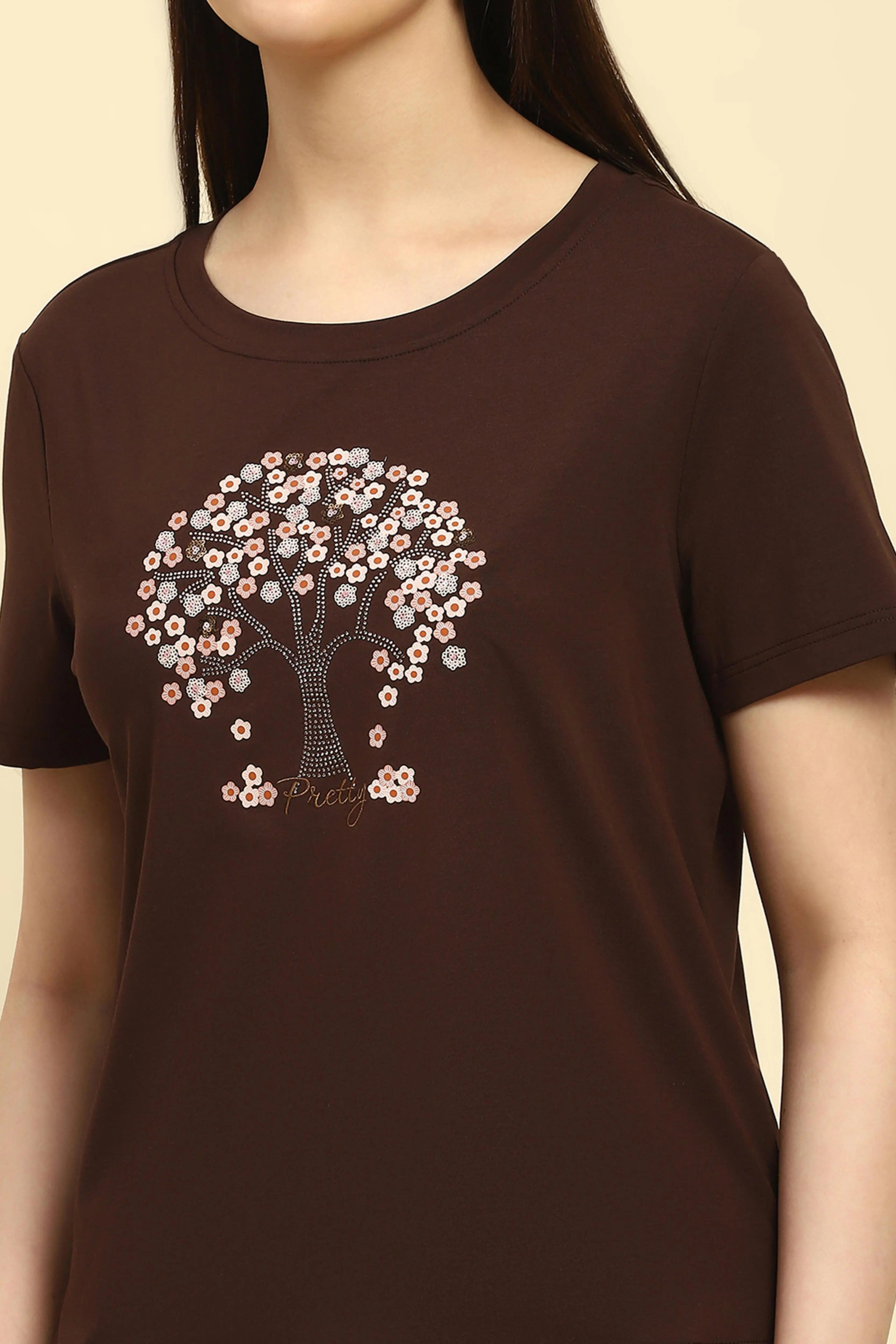 Brown Modal Embroidered Top - Global Republic