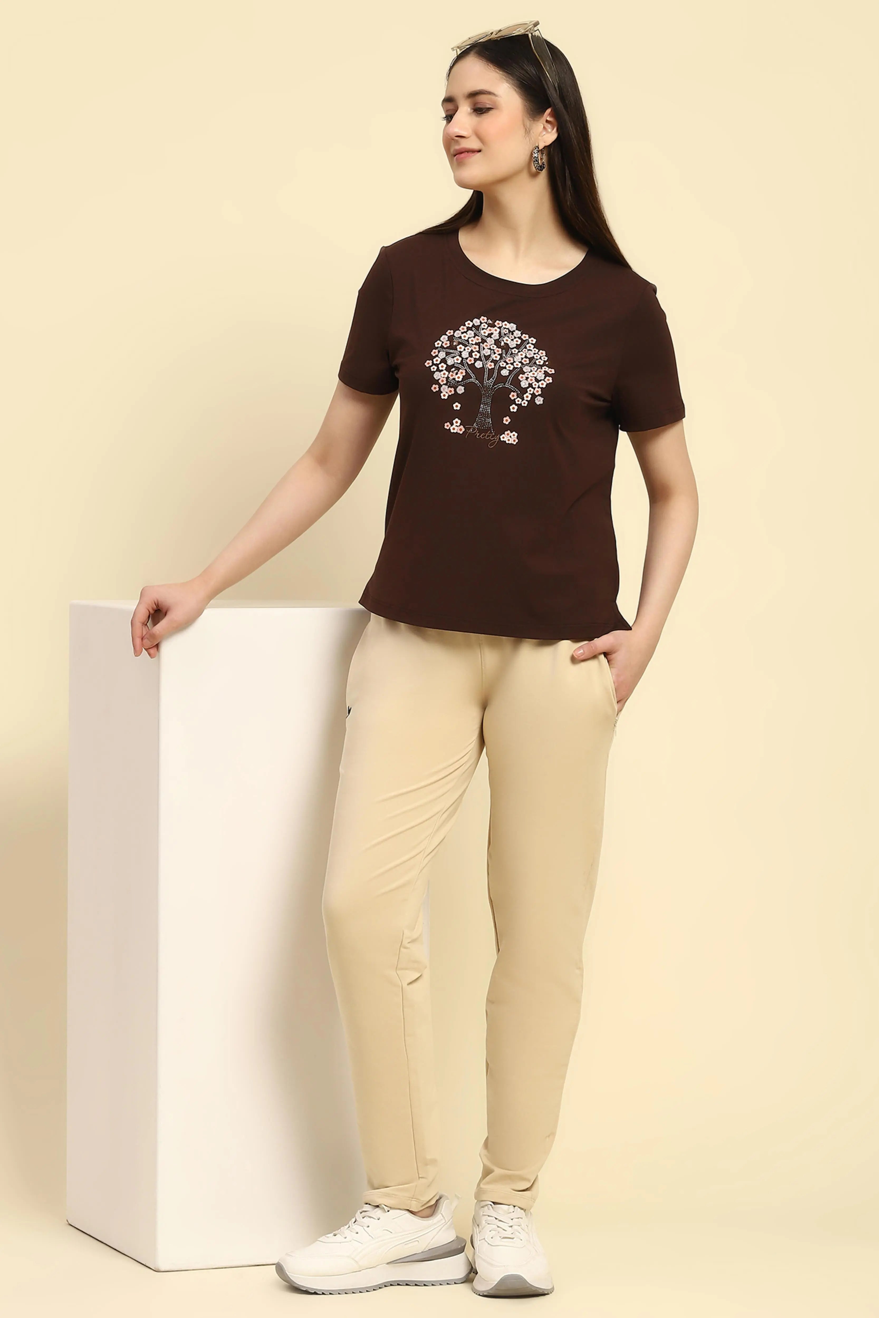 Brown Modal Embroidered Top - Global Republic