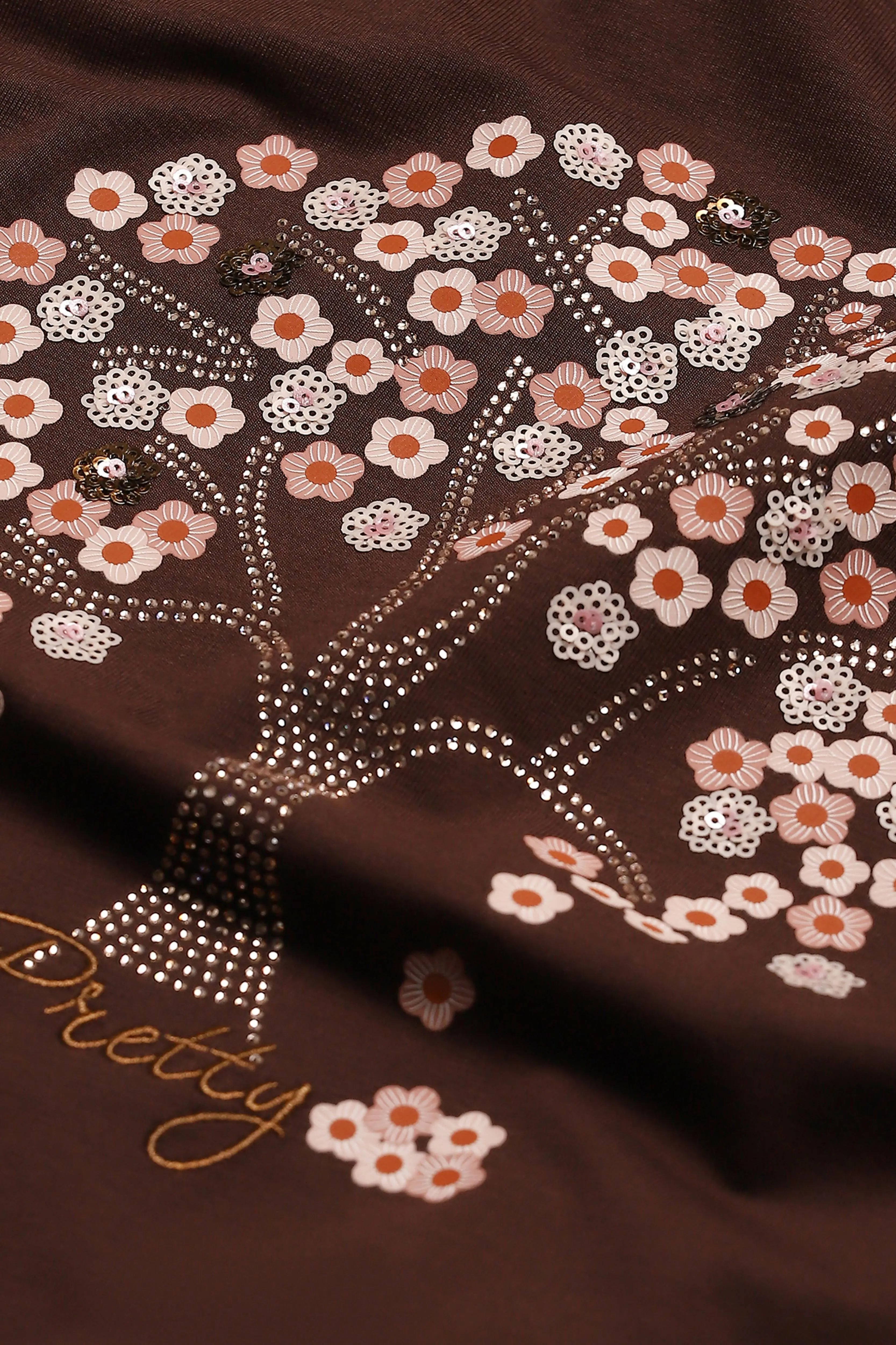 Brown Modal Embroidered Top - Global Republic