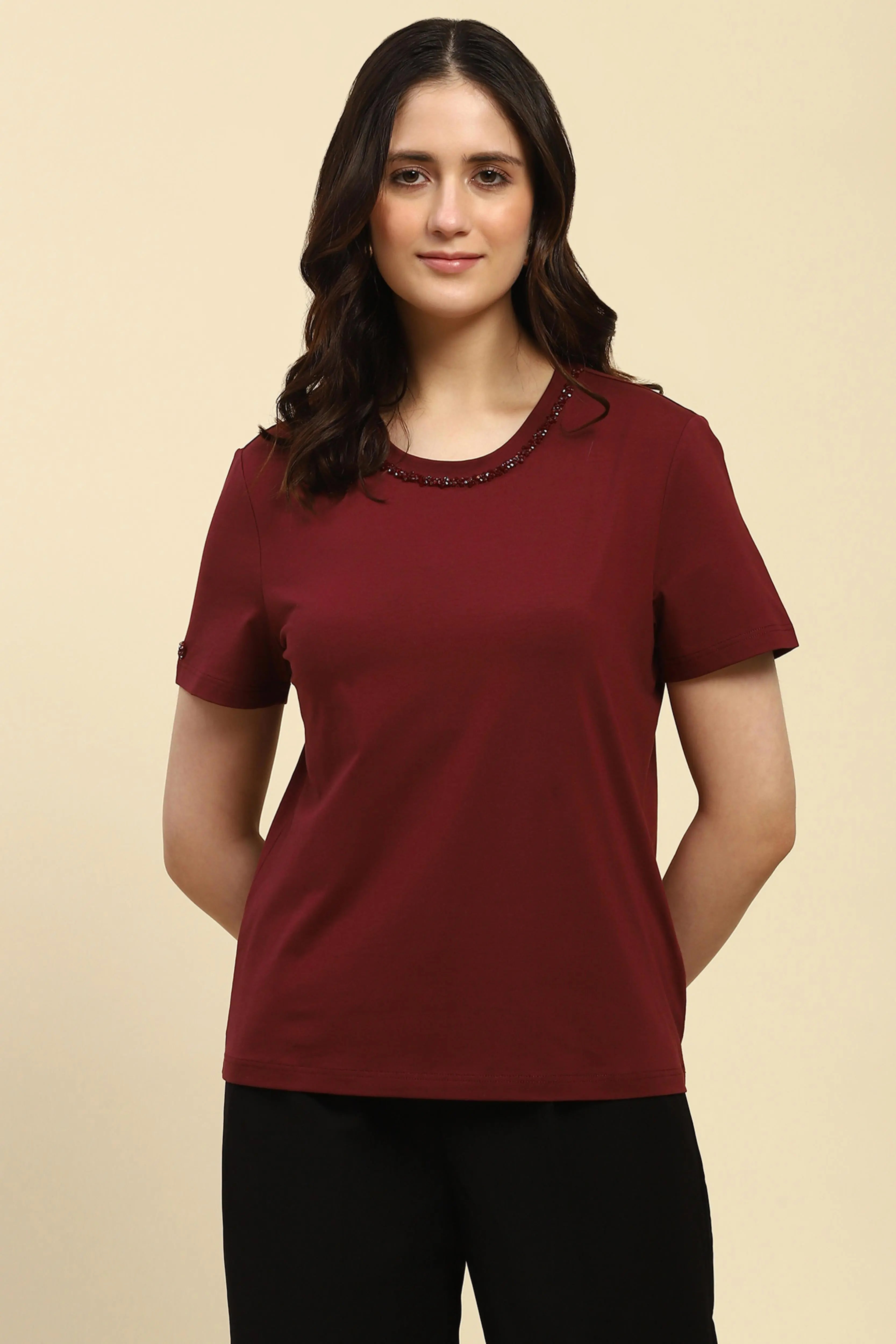 Wine Embellished Cotton Top - Global Republic
