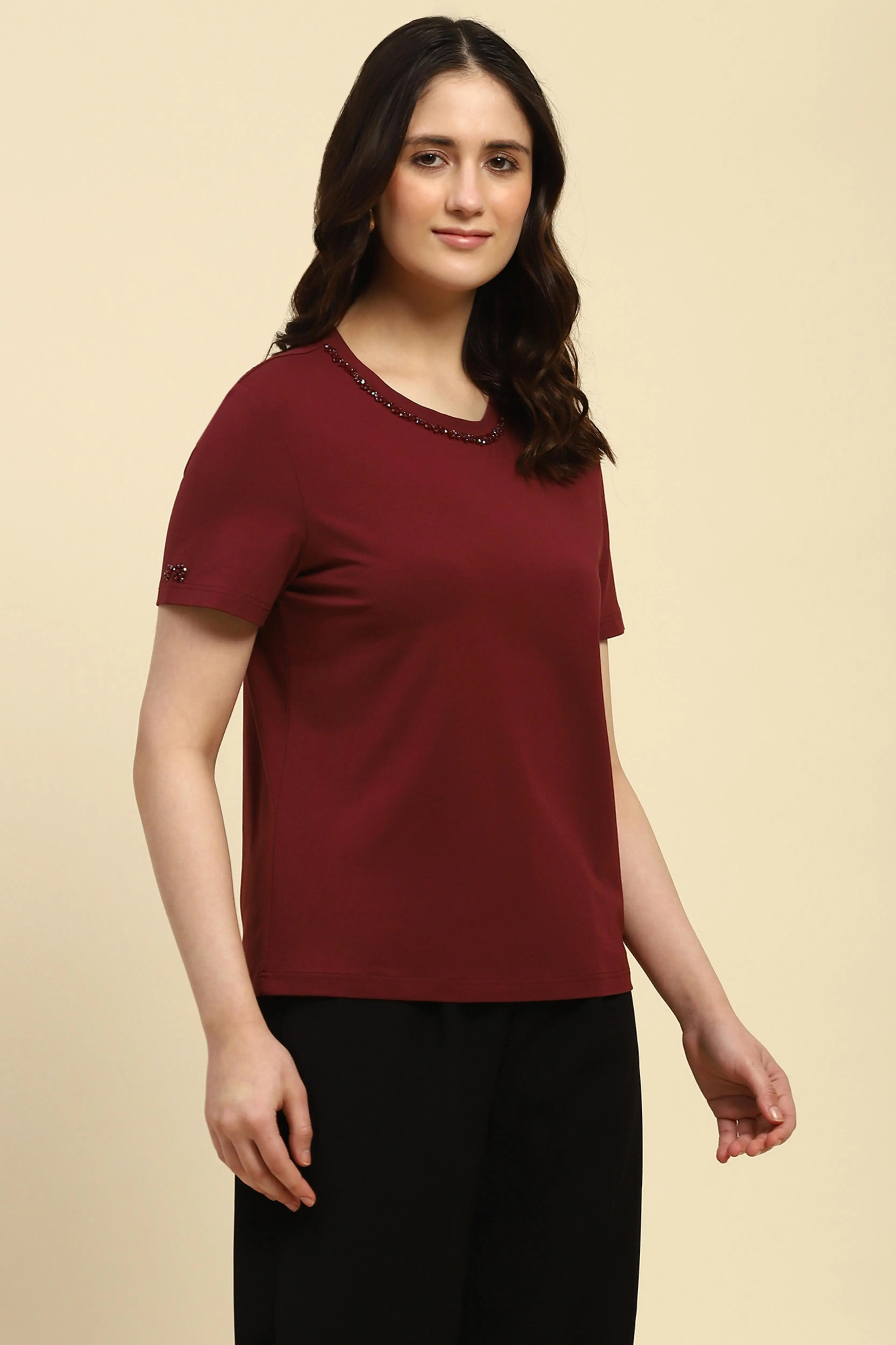 Wine Embellished Cotton Top - Global Republic