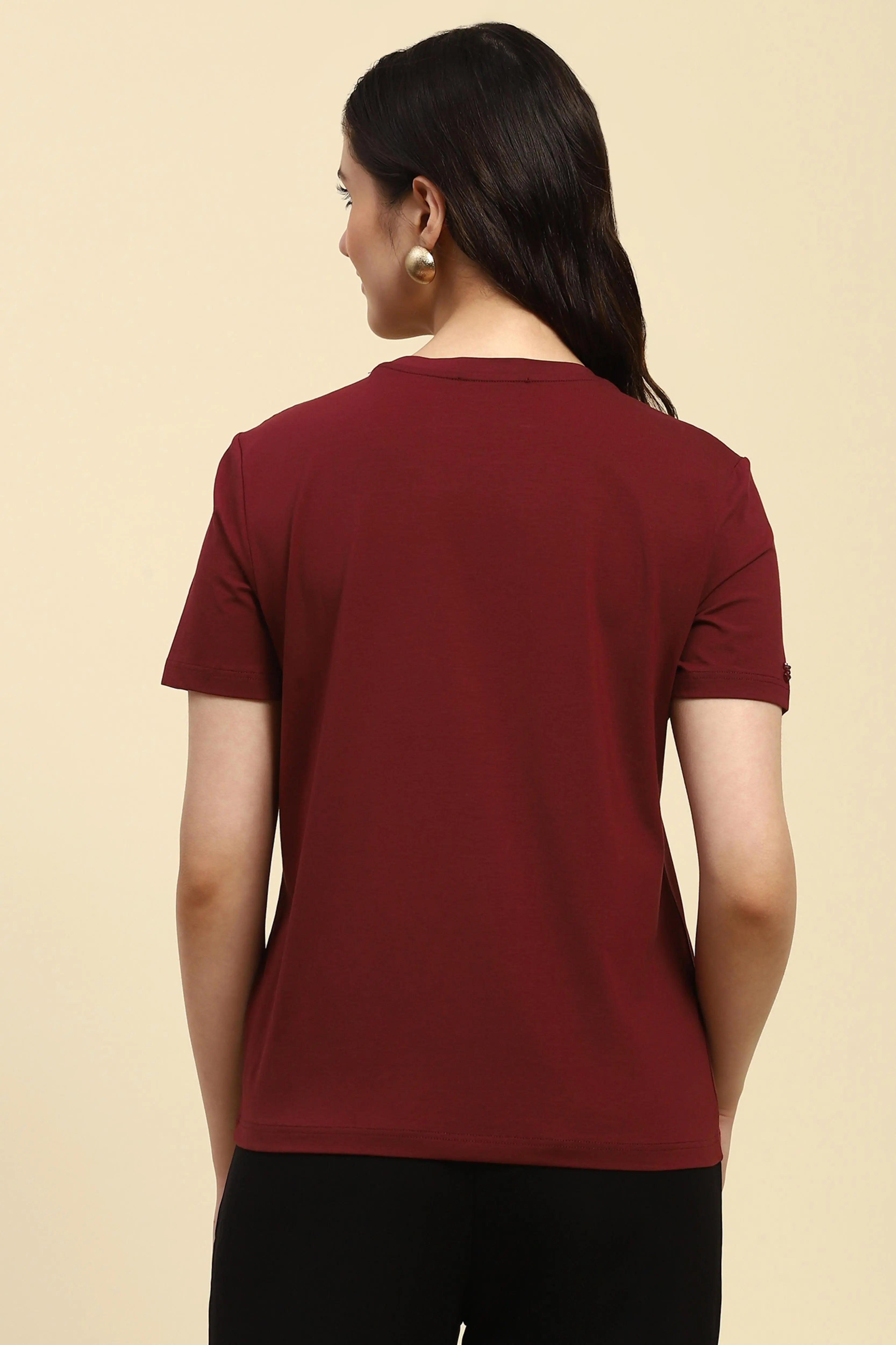 Wine Embellished Cotton Top - Global Republic