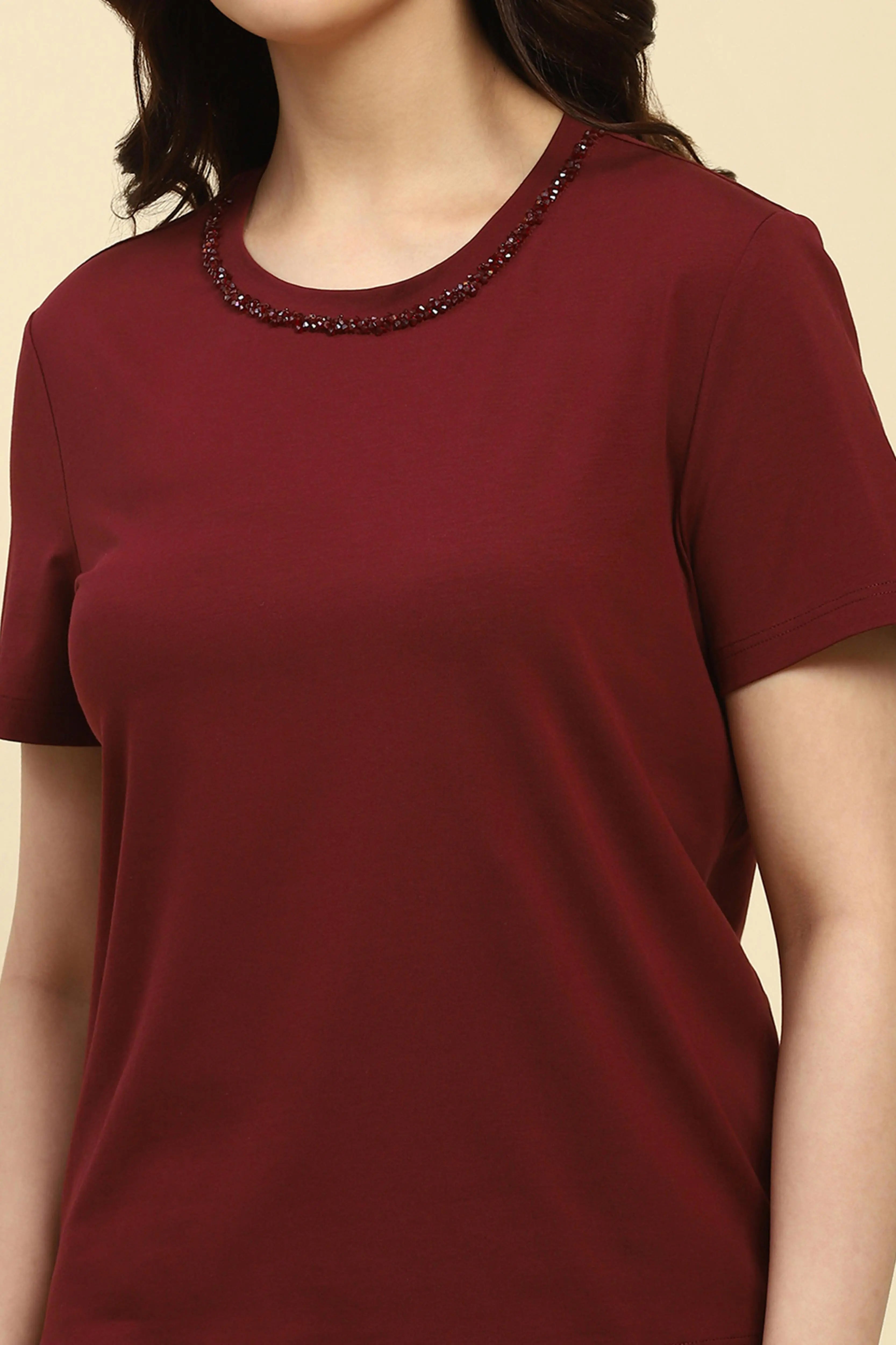 Wine Embellished Cotton Top - Global Republic
