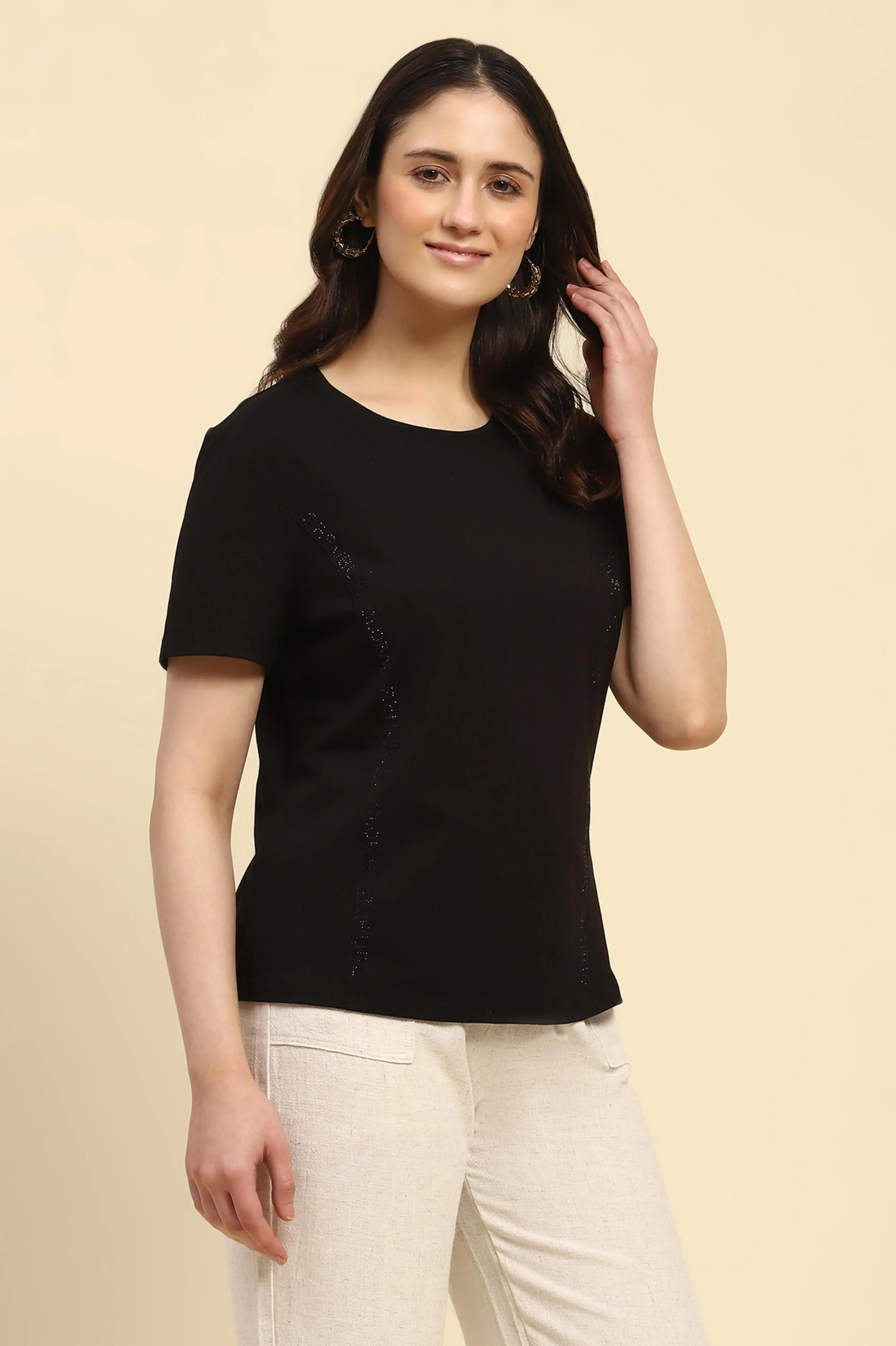 Black Cotton Embroidered Top - Global Republic