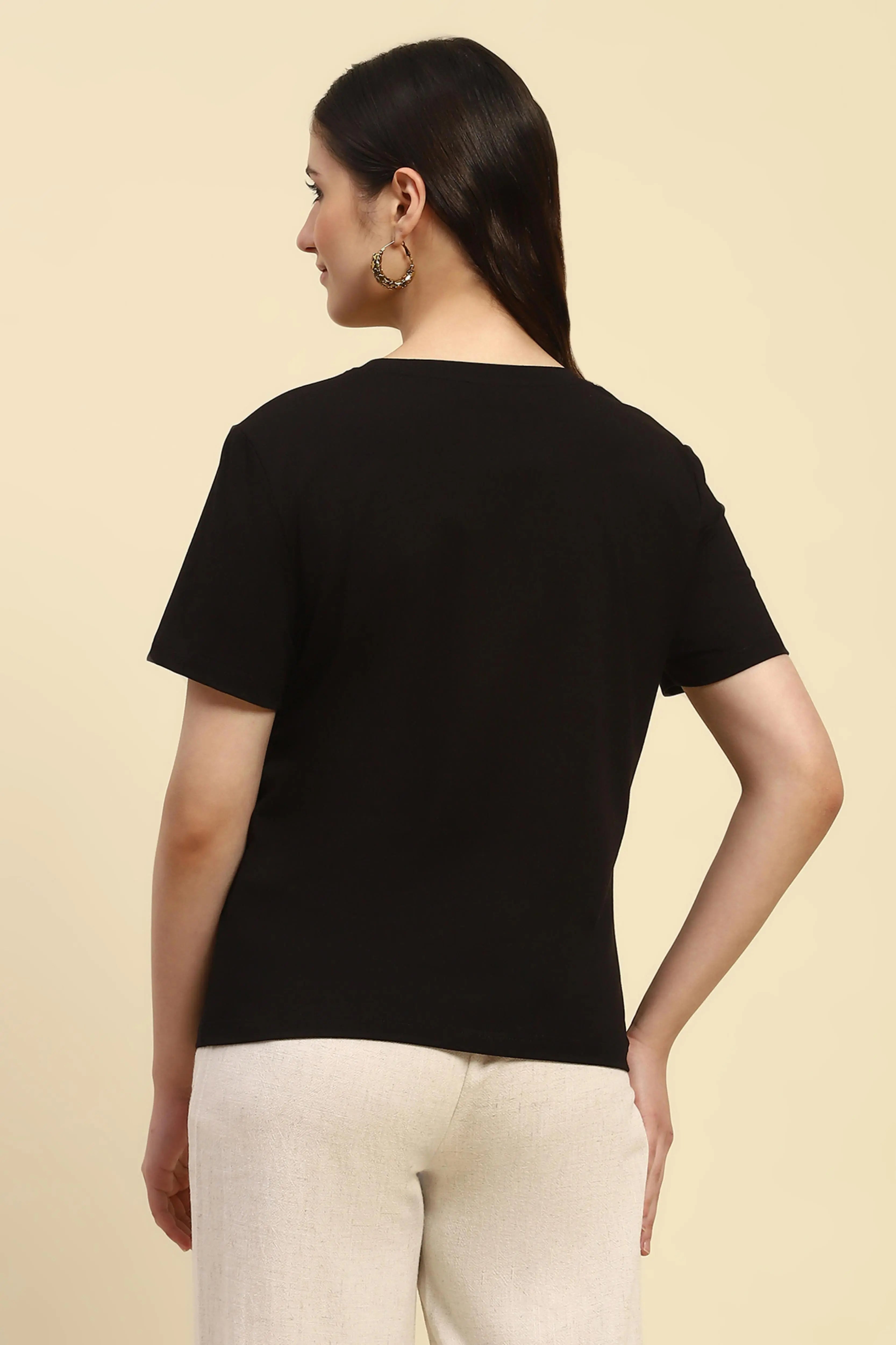 Black Cotton Embroidered Top - Global Republic