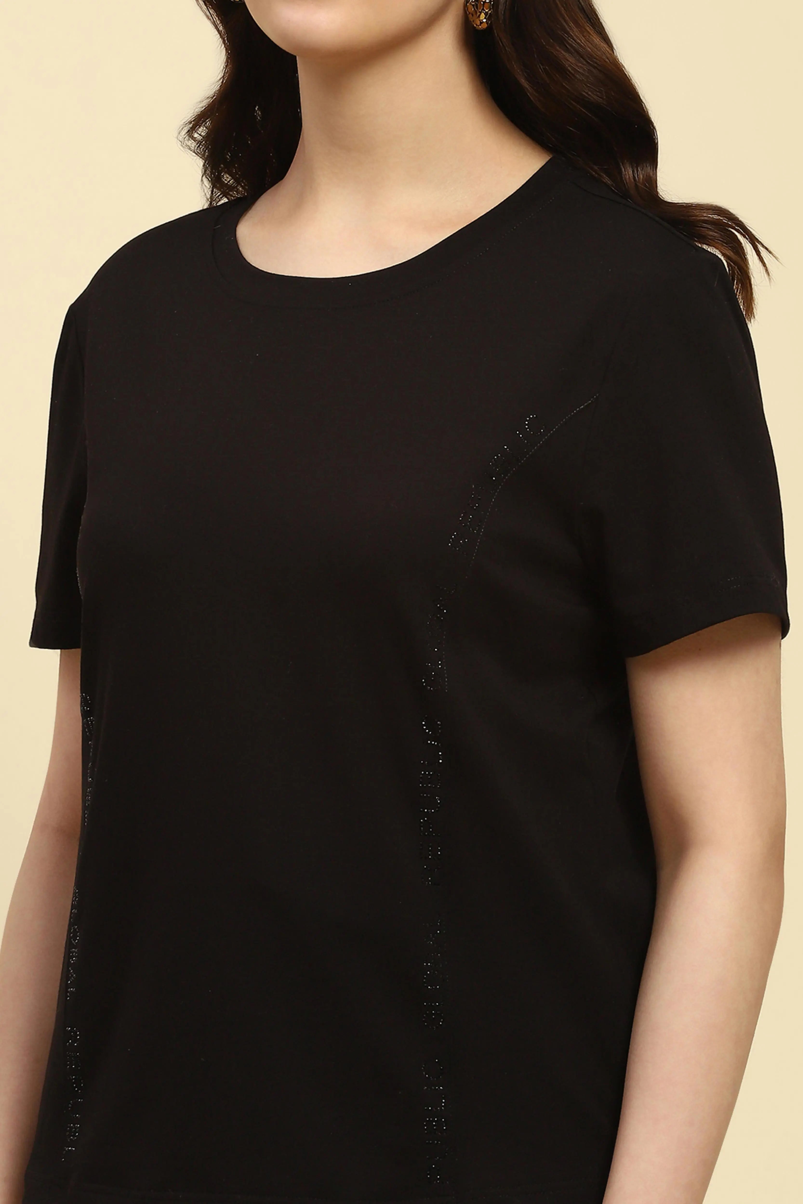 Black Cotton Embroidered Top - Global Republic