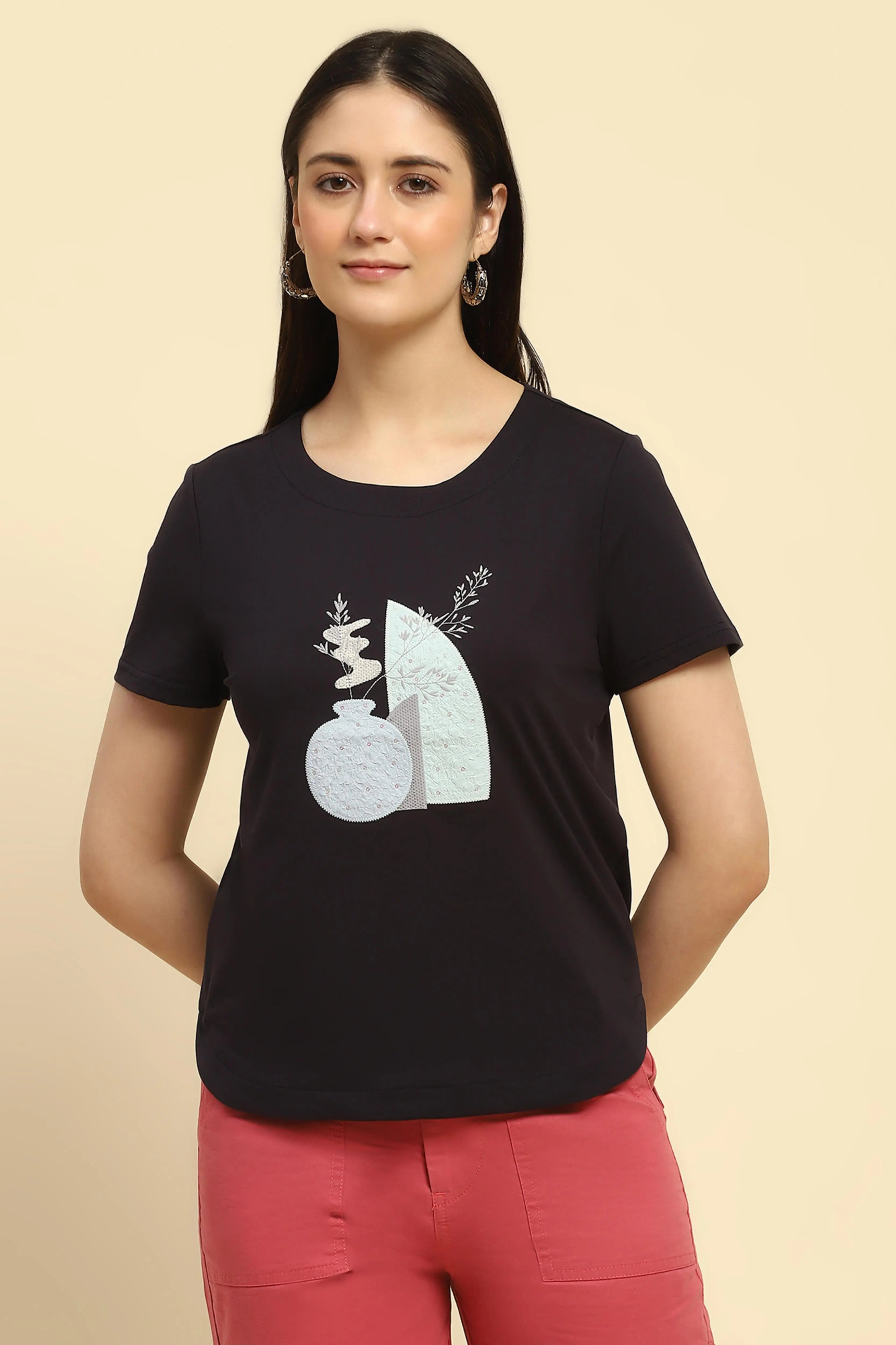 Embroidered Cotton Navy Top - Global Republic