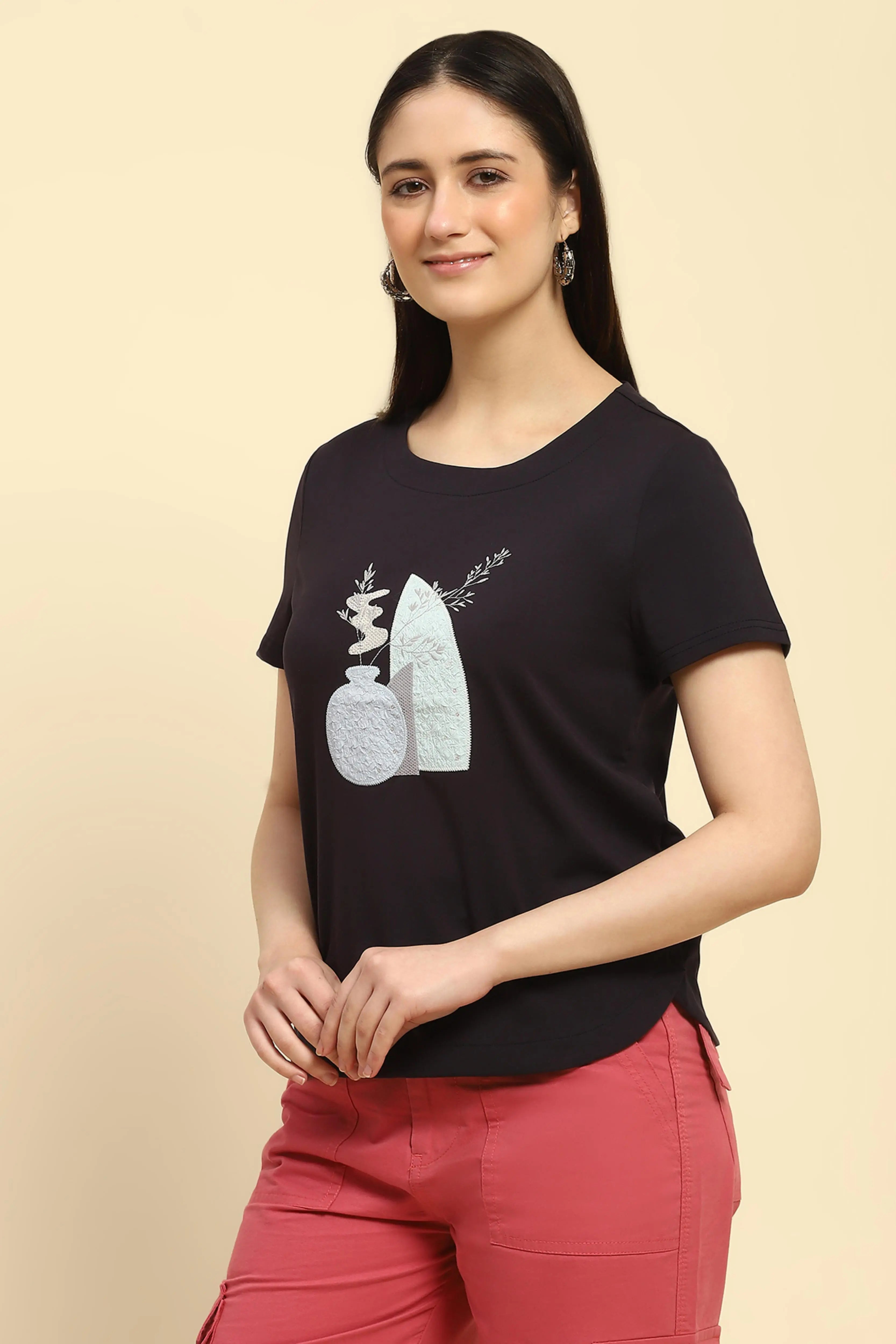 Embroidered Cotton Navy Top - Global Republic
