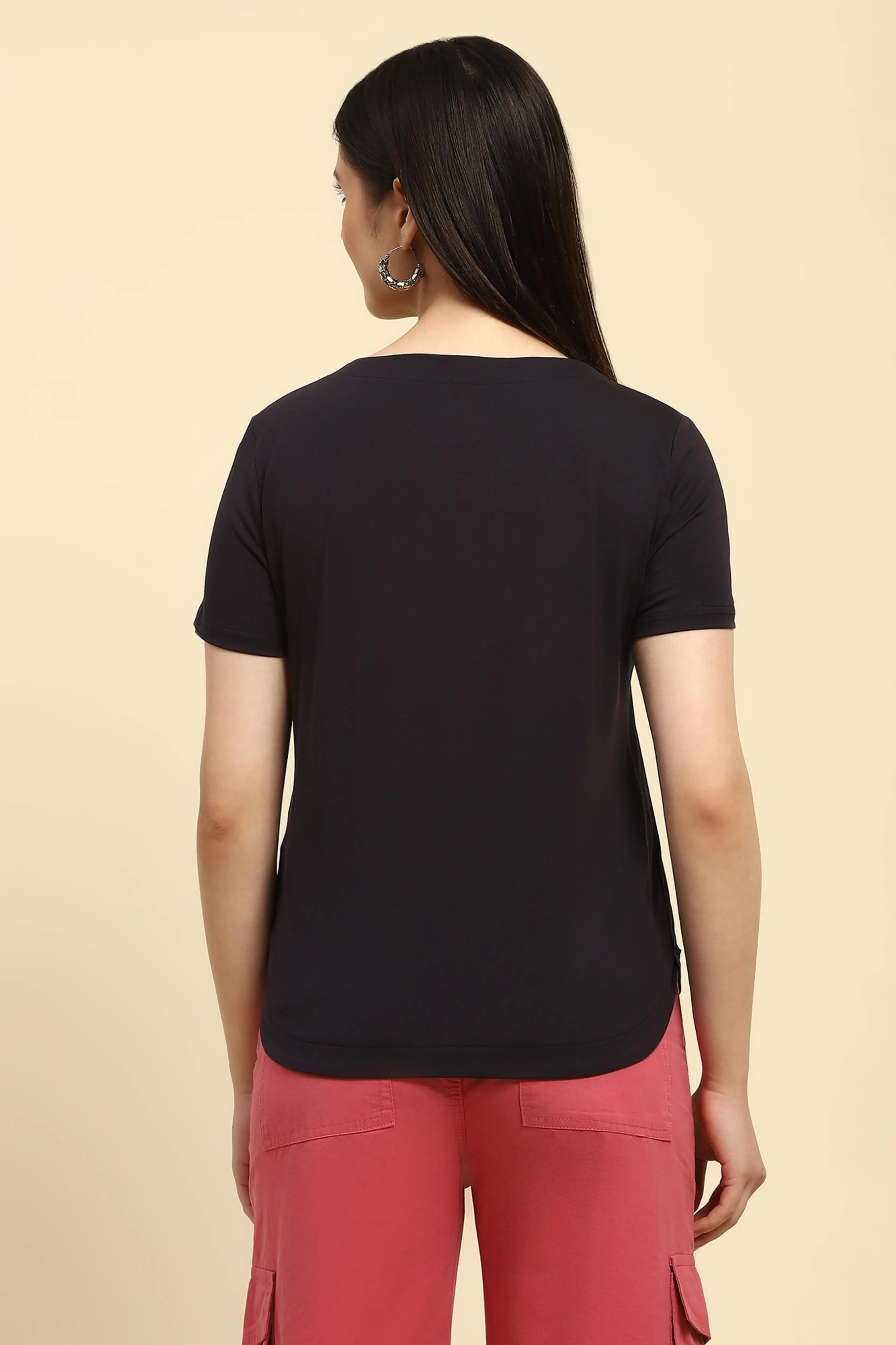 Embroidered Cotton Navy Top - Global Republic