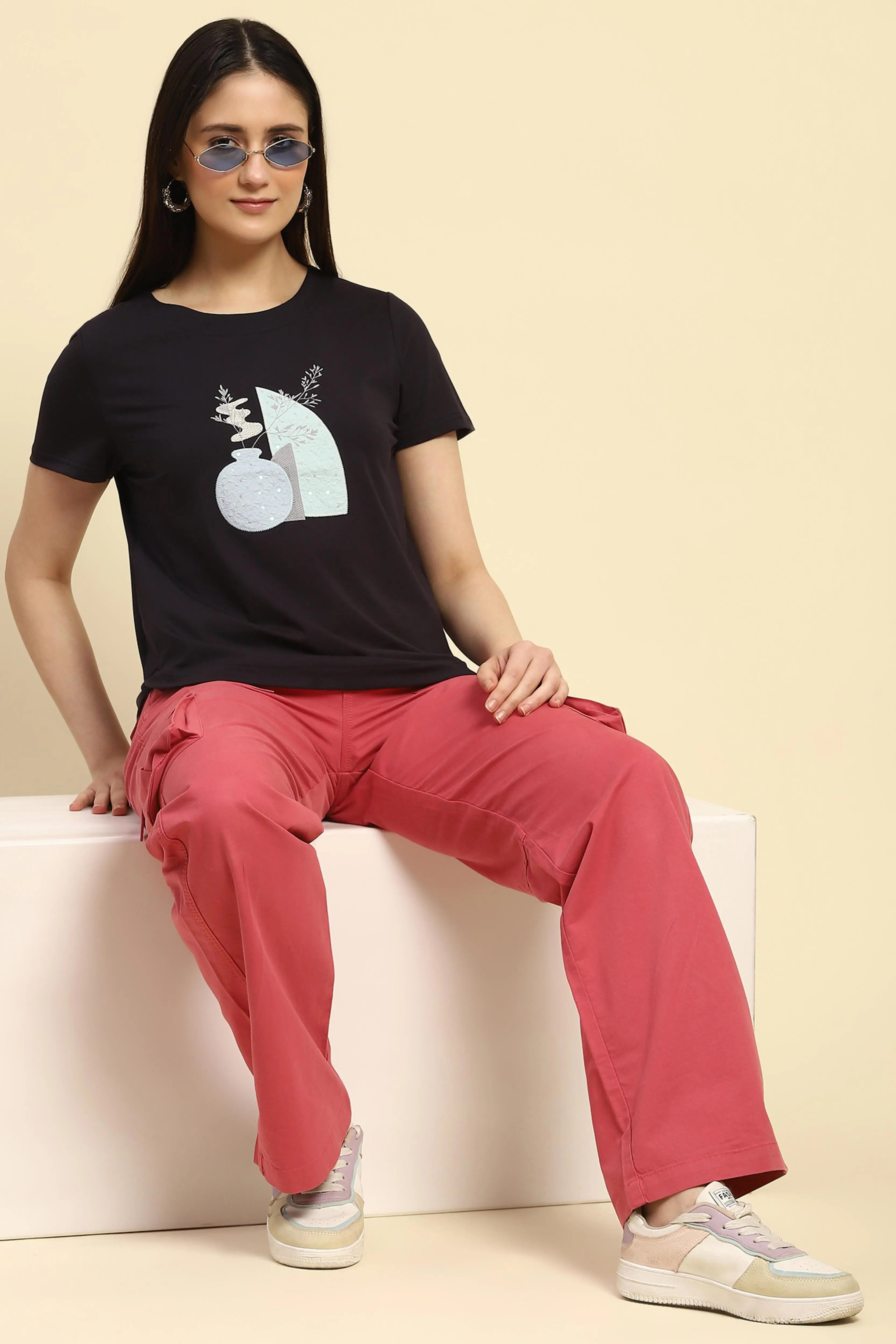 Embroidered Cotton Navy Top - Global Republic