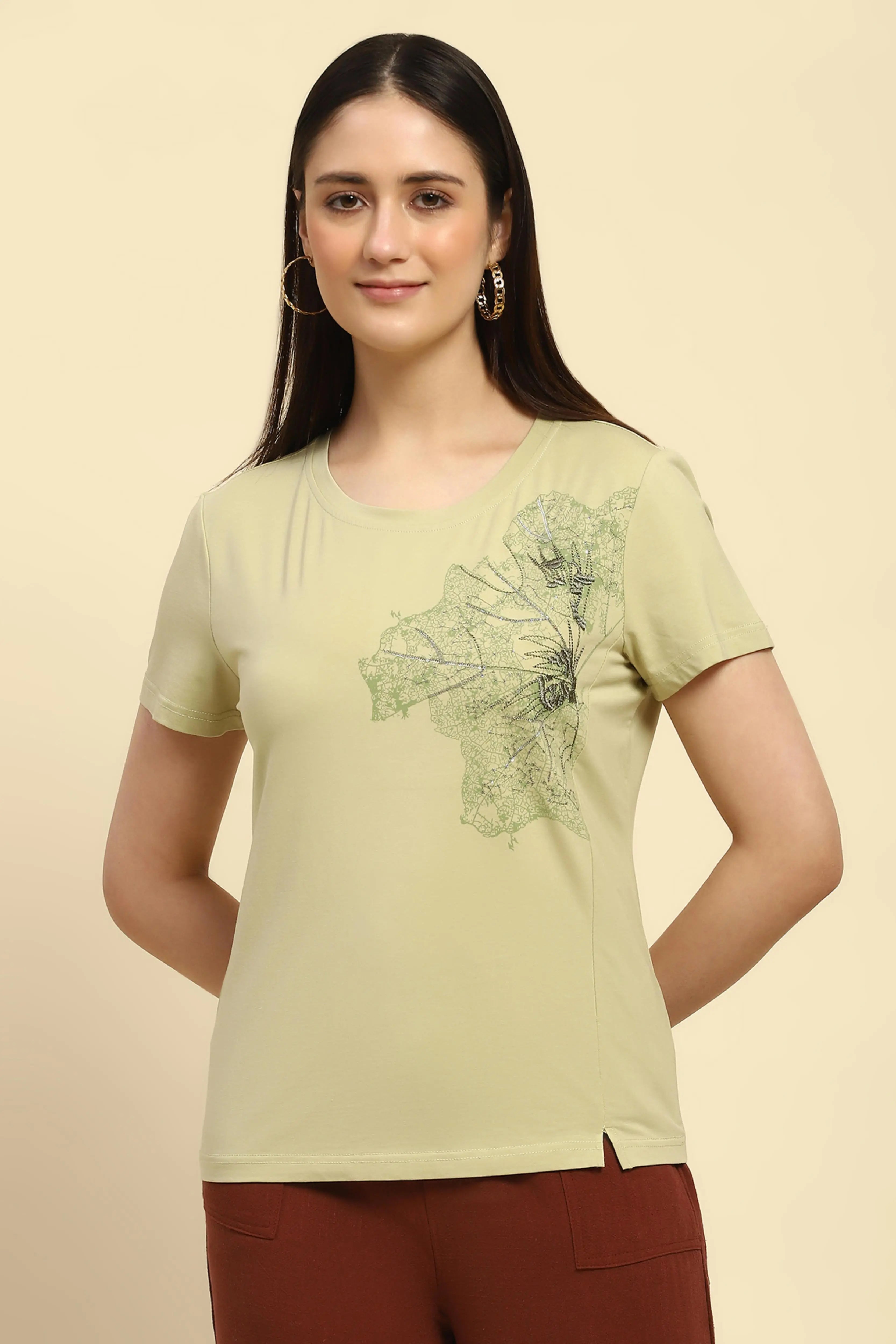 Green Embroidered Modal Top - Global Republic