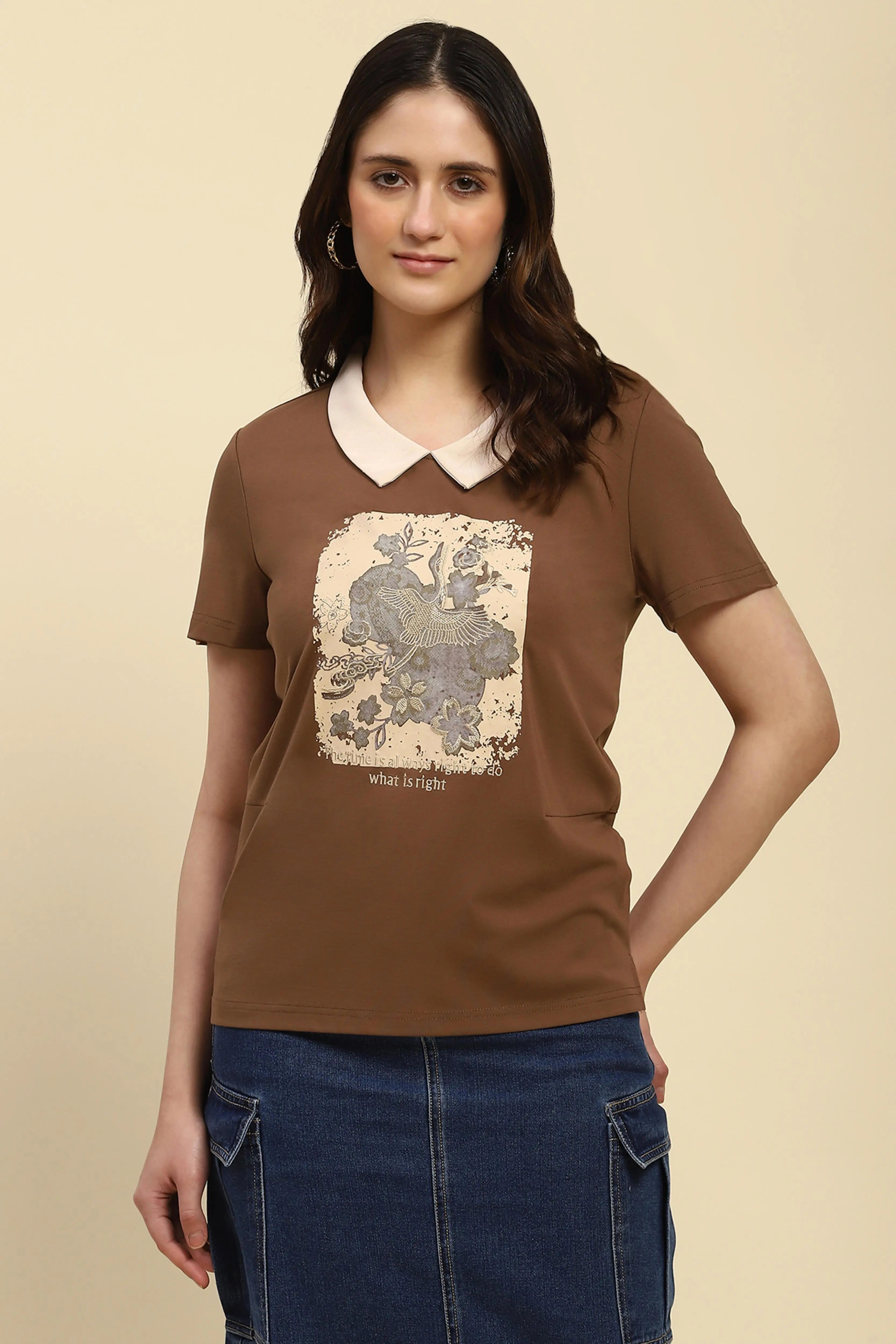 Brown Motivational Quote Viscose Top - Global Republic