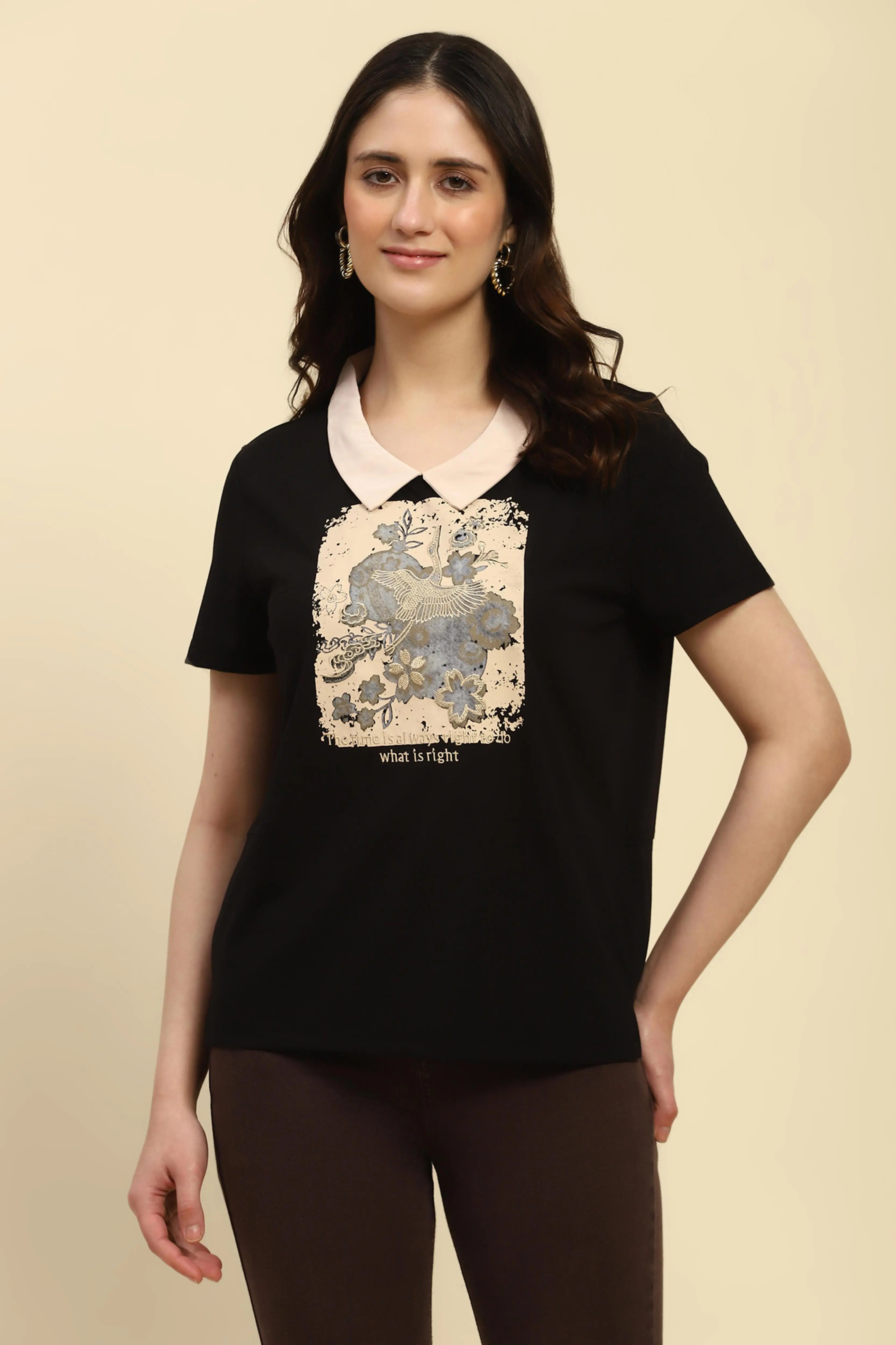 Black Motivational Quote Viscose Top - Global Republic
