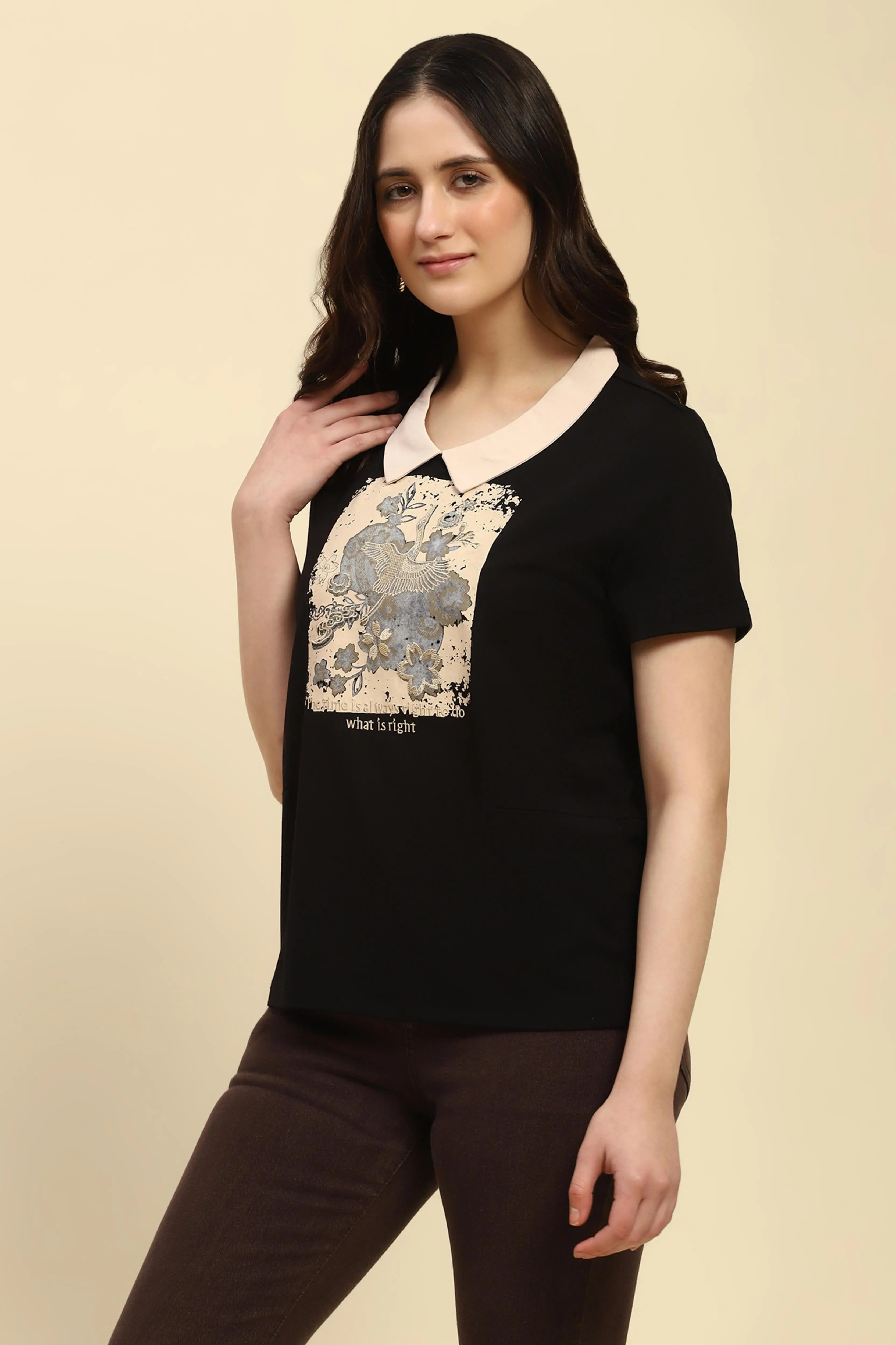 Black Motivational Quote Viscose Top - Global Republic
