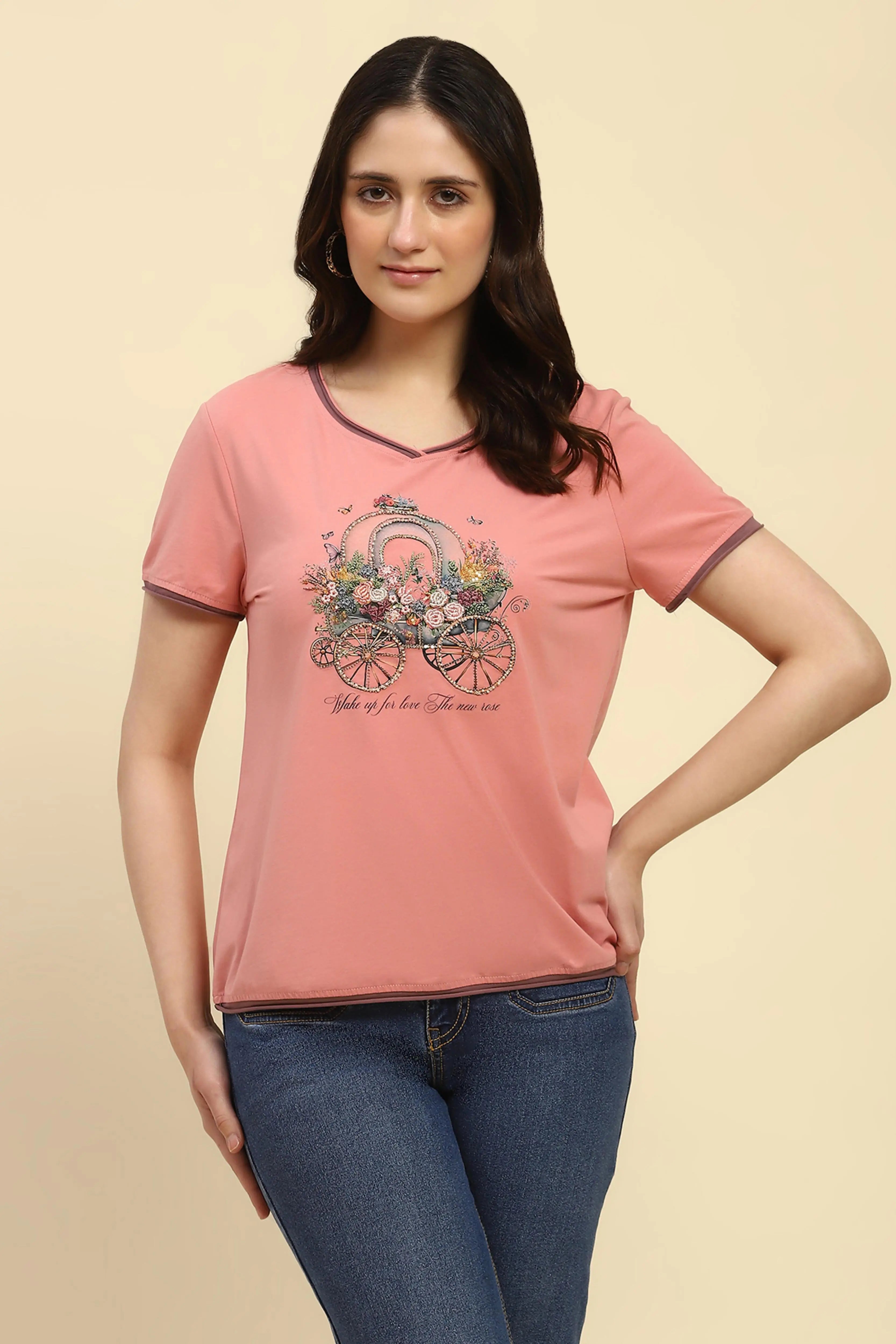 Pink Modal Embroidered Top - Global Republic