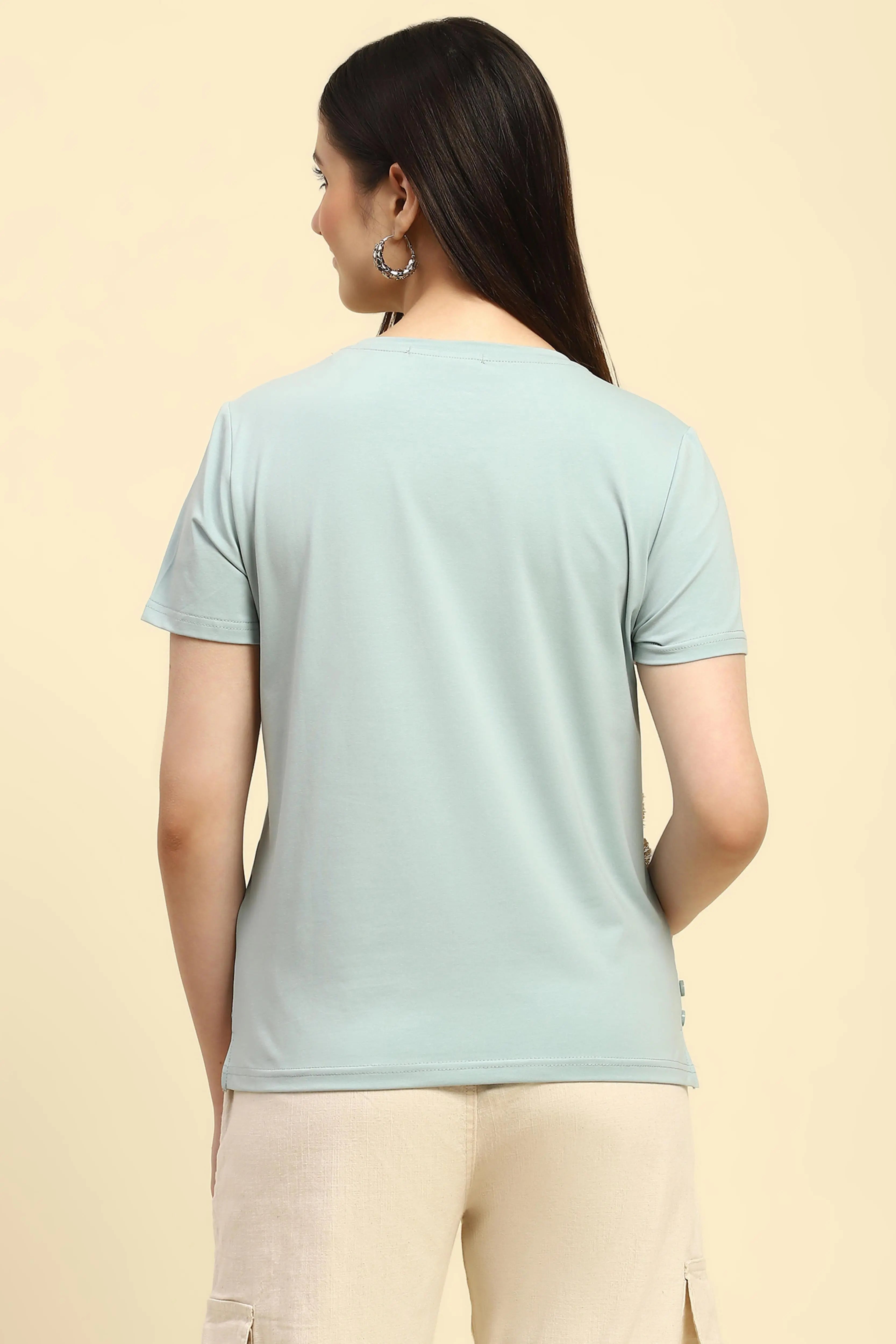 Dusty Blue Embroidered Cotton Top - Global Republic