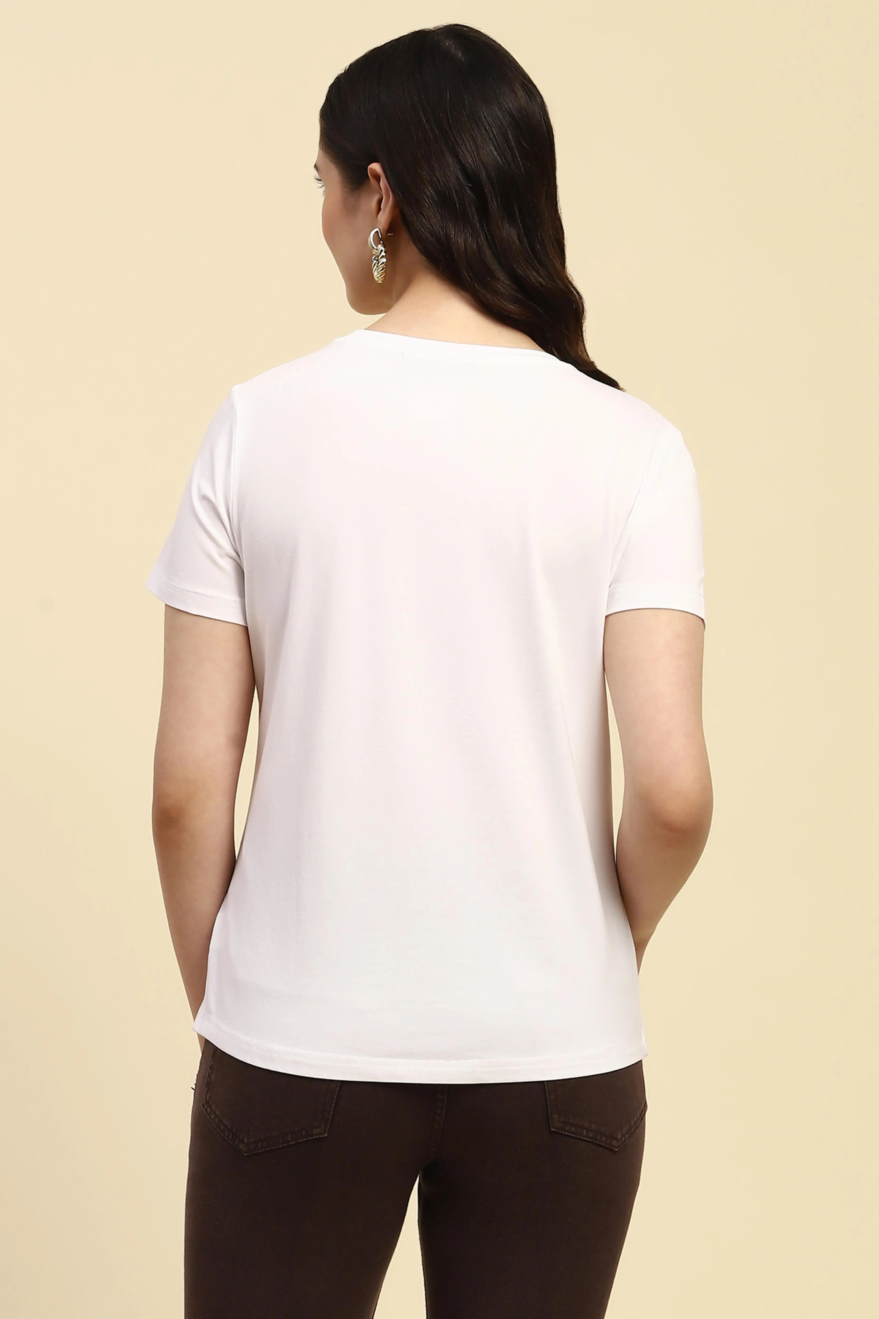 White Embroidered Round Neck Top - Global Republic