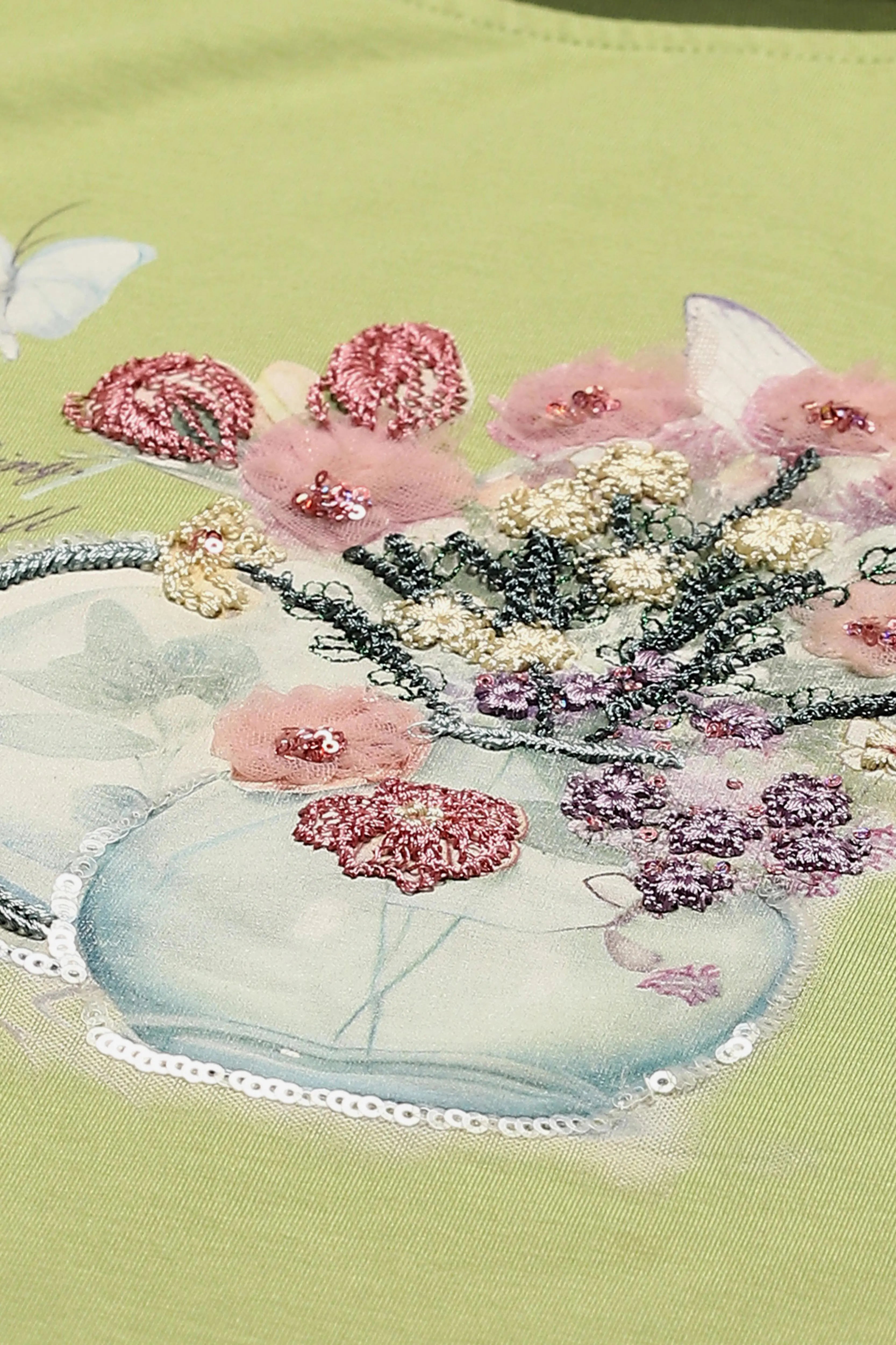 Green Embroidered Modal Blend Top - Global Republic