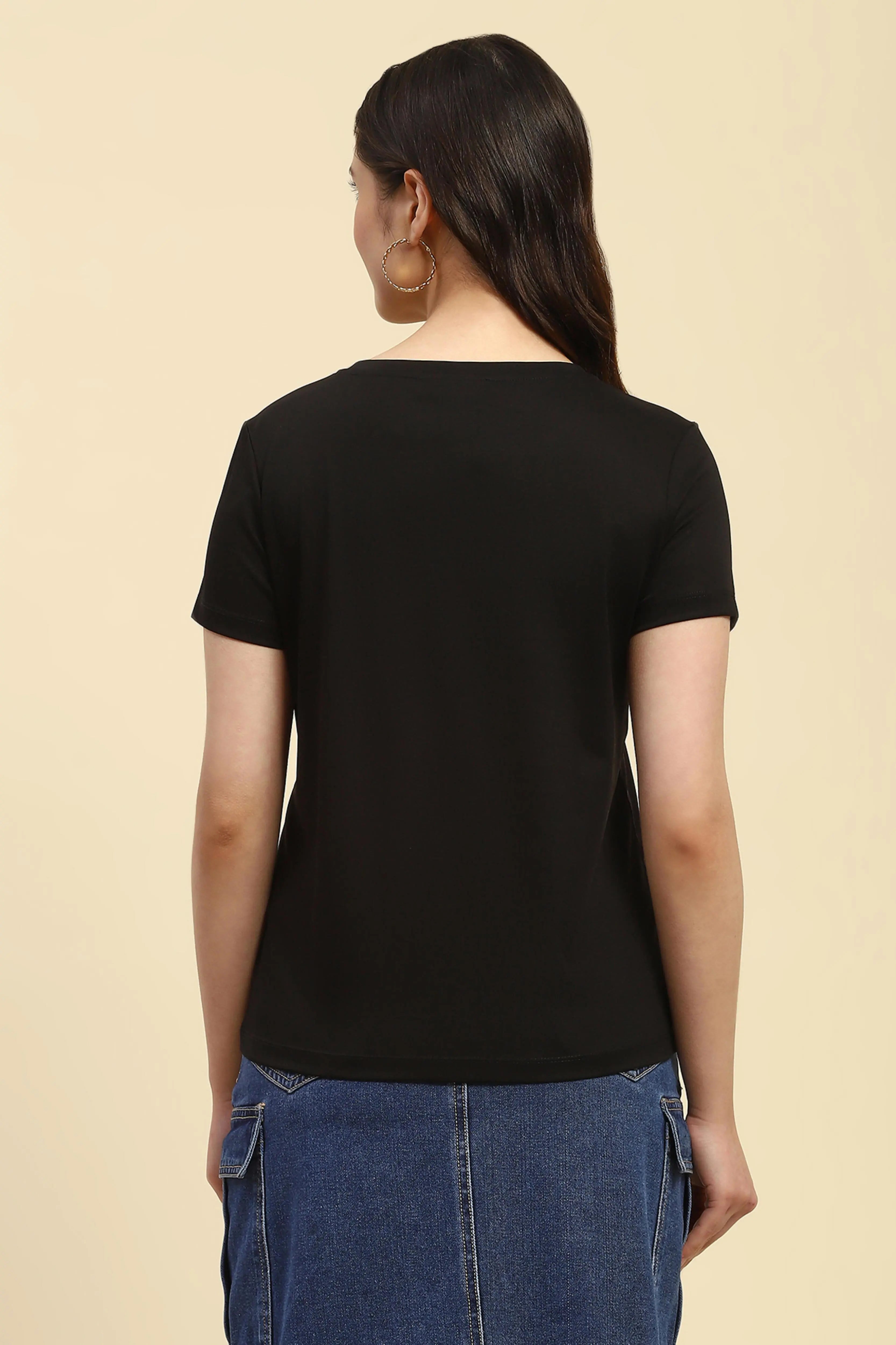 Black Graphic Print Modal Top - Global Republic