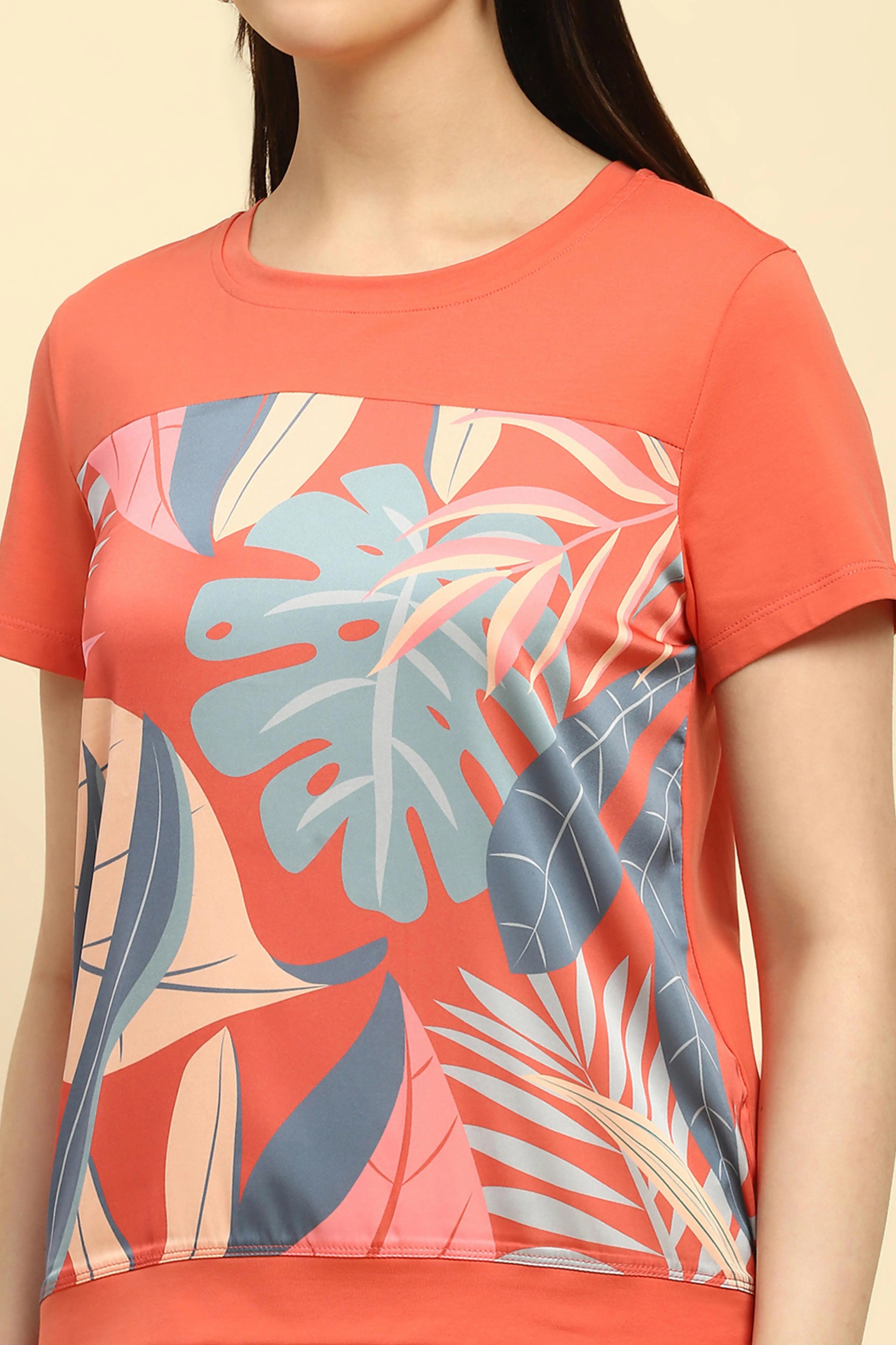 Orange Graphic Cotton Blend Top - Global Republic