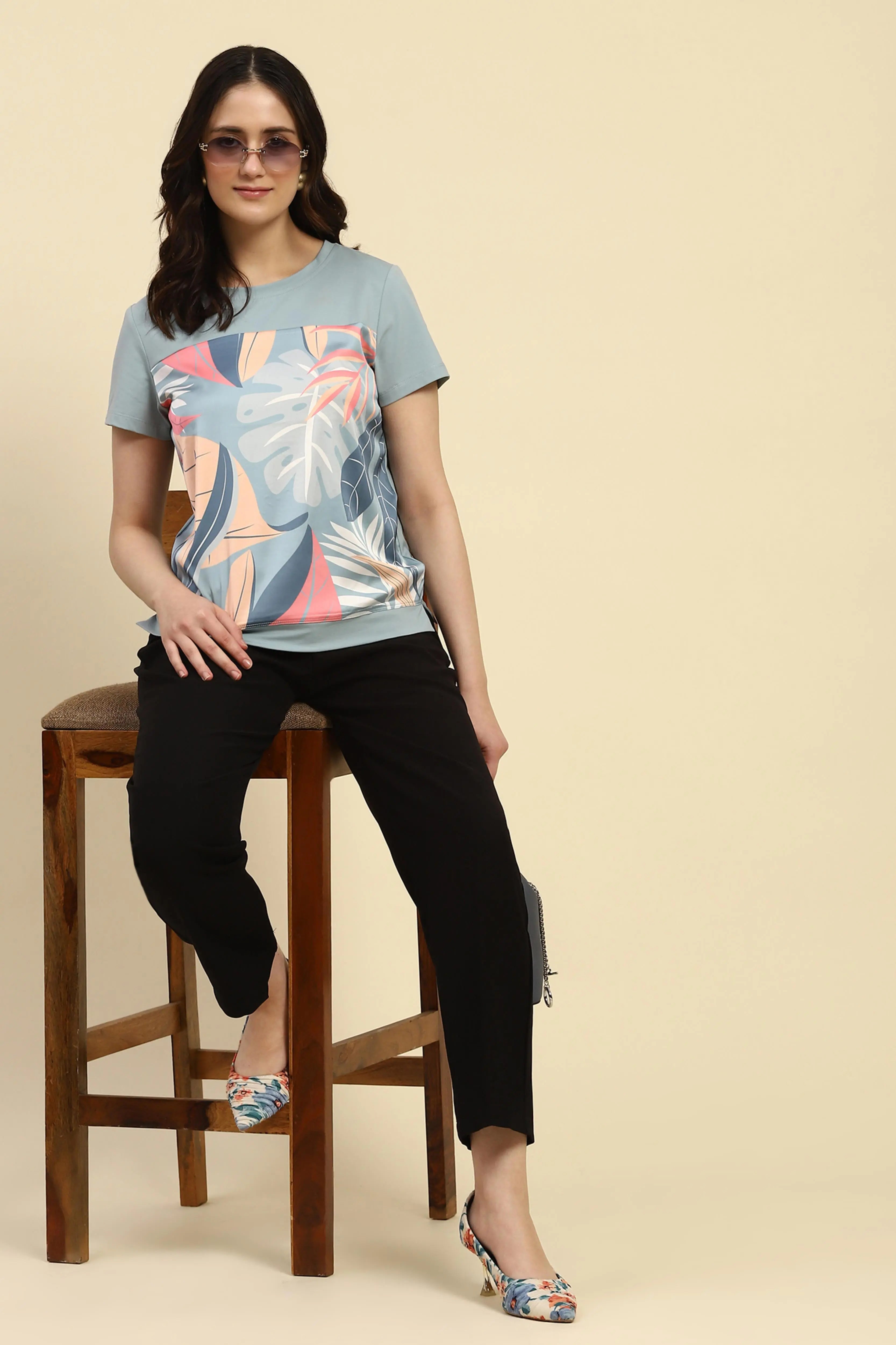 Blue Graphic Cotton Blend Top - Global Republic
