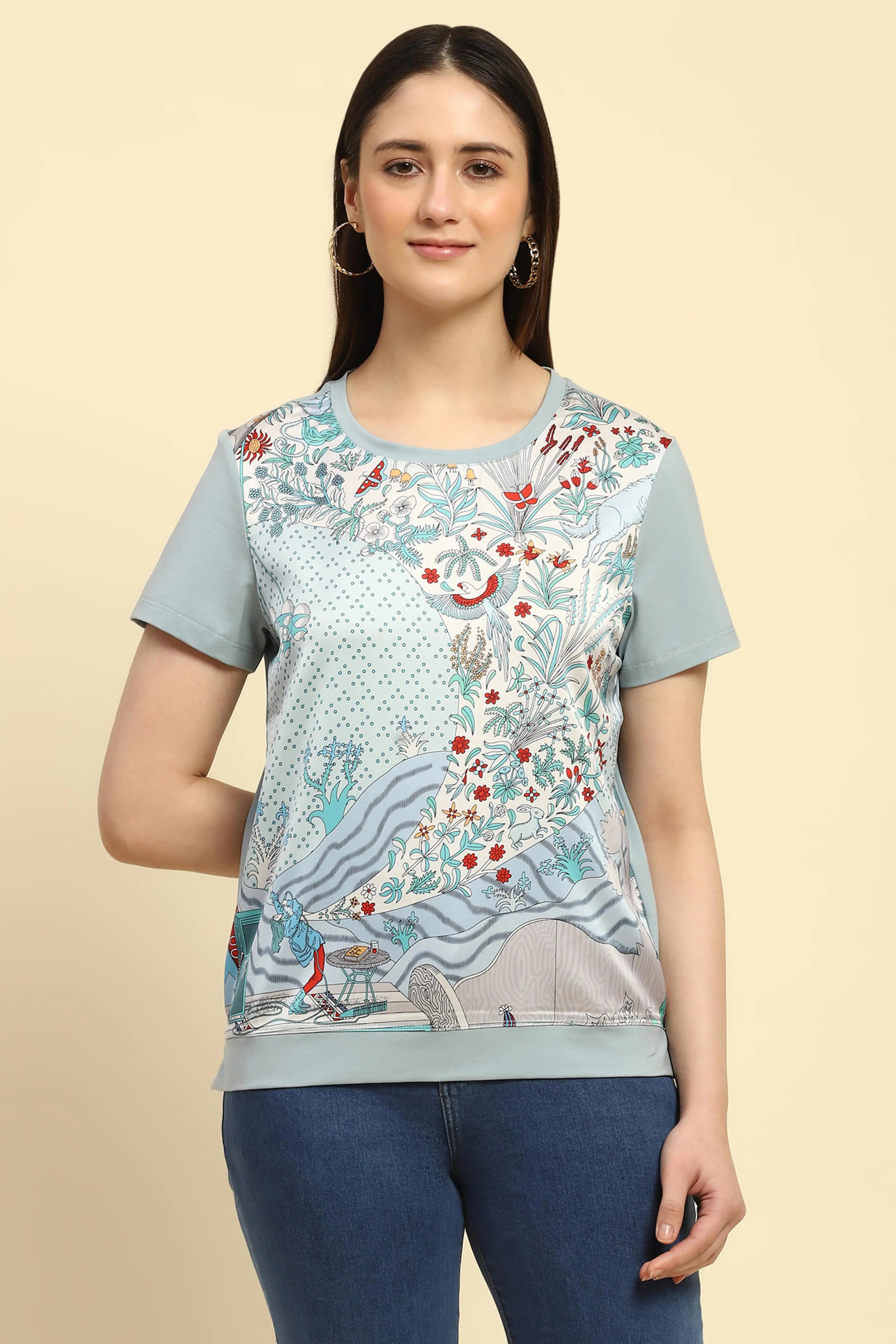 Dusty Blue Graphic Cotton Top - Global Republic