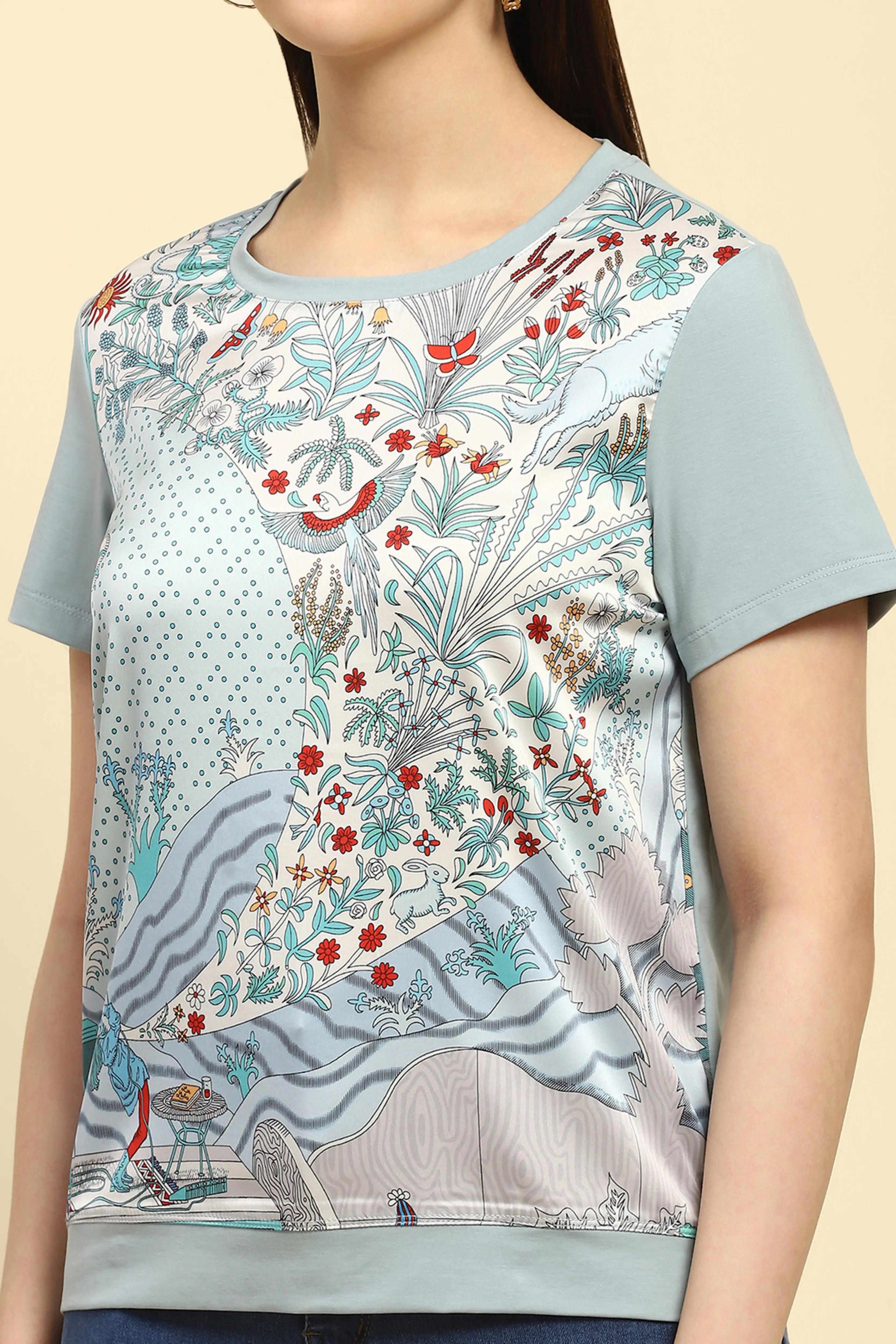 Dusty Blue Graphic Cotton Top - Global Republic