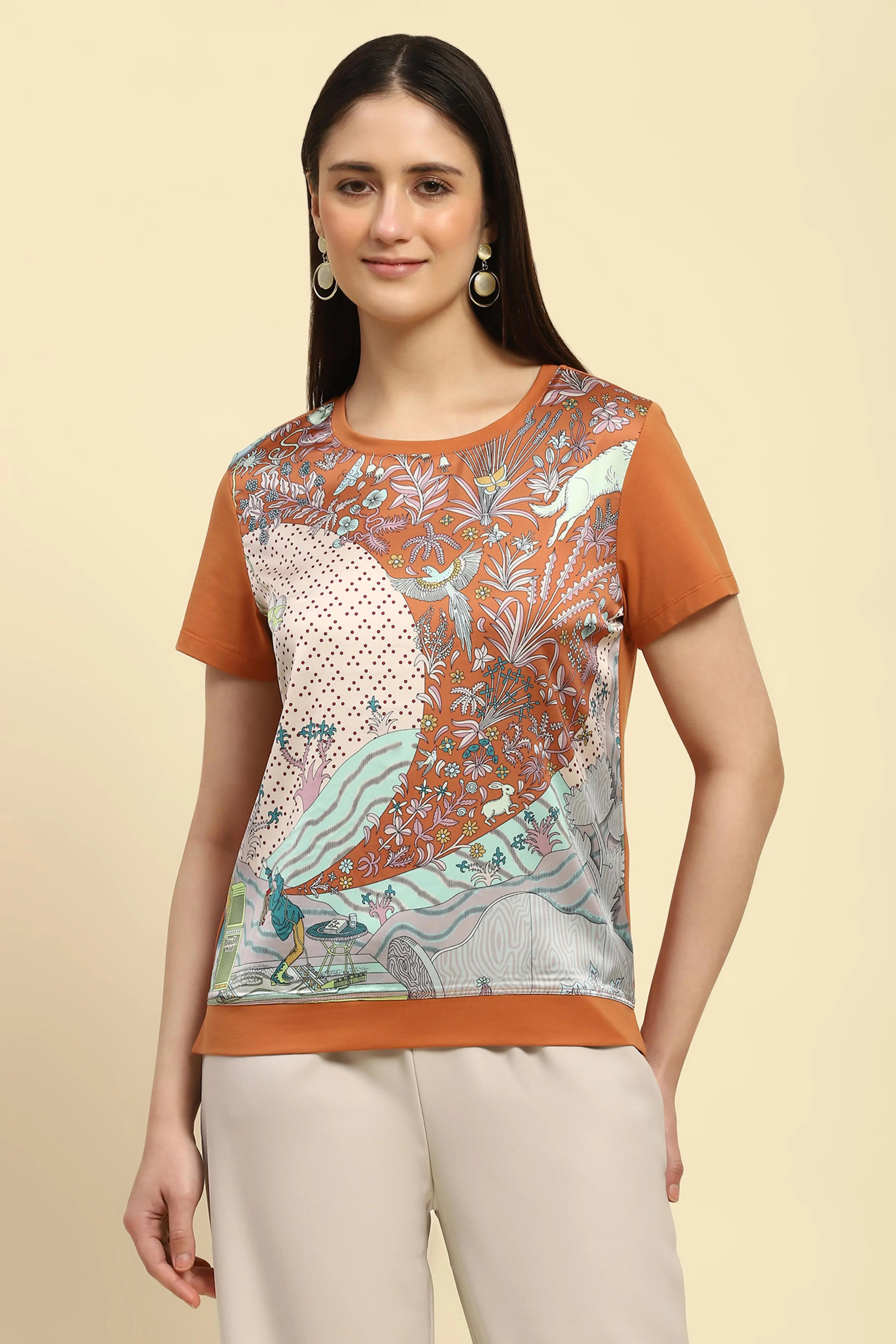 Brown Graphic Cotton Top - Global Republic
