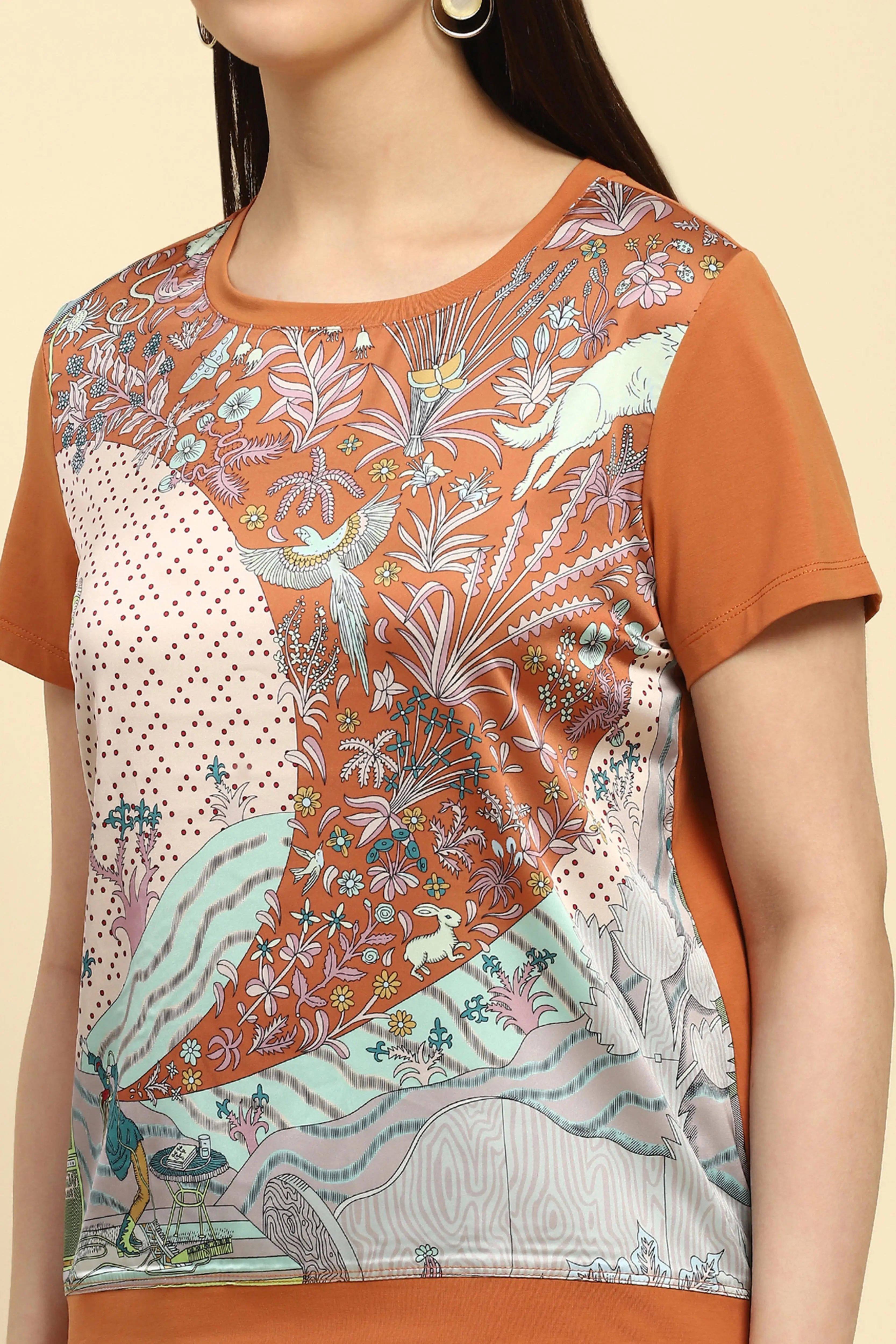 Brown Graphic Cotton Top - Global Republic