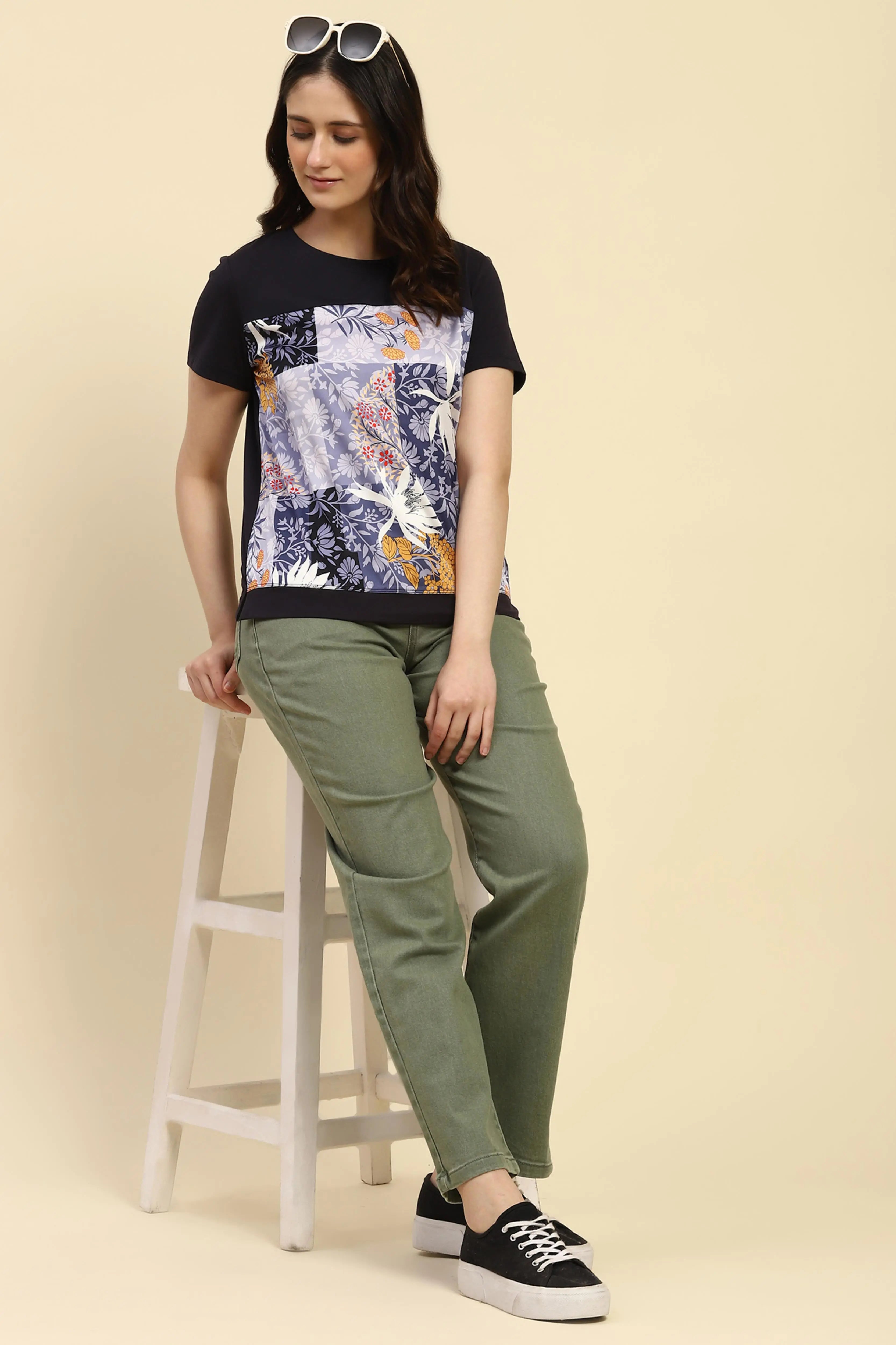 Navy Graphic Print Cotton Top - Global Republic