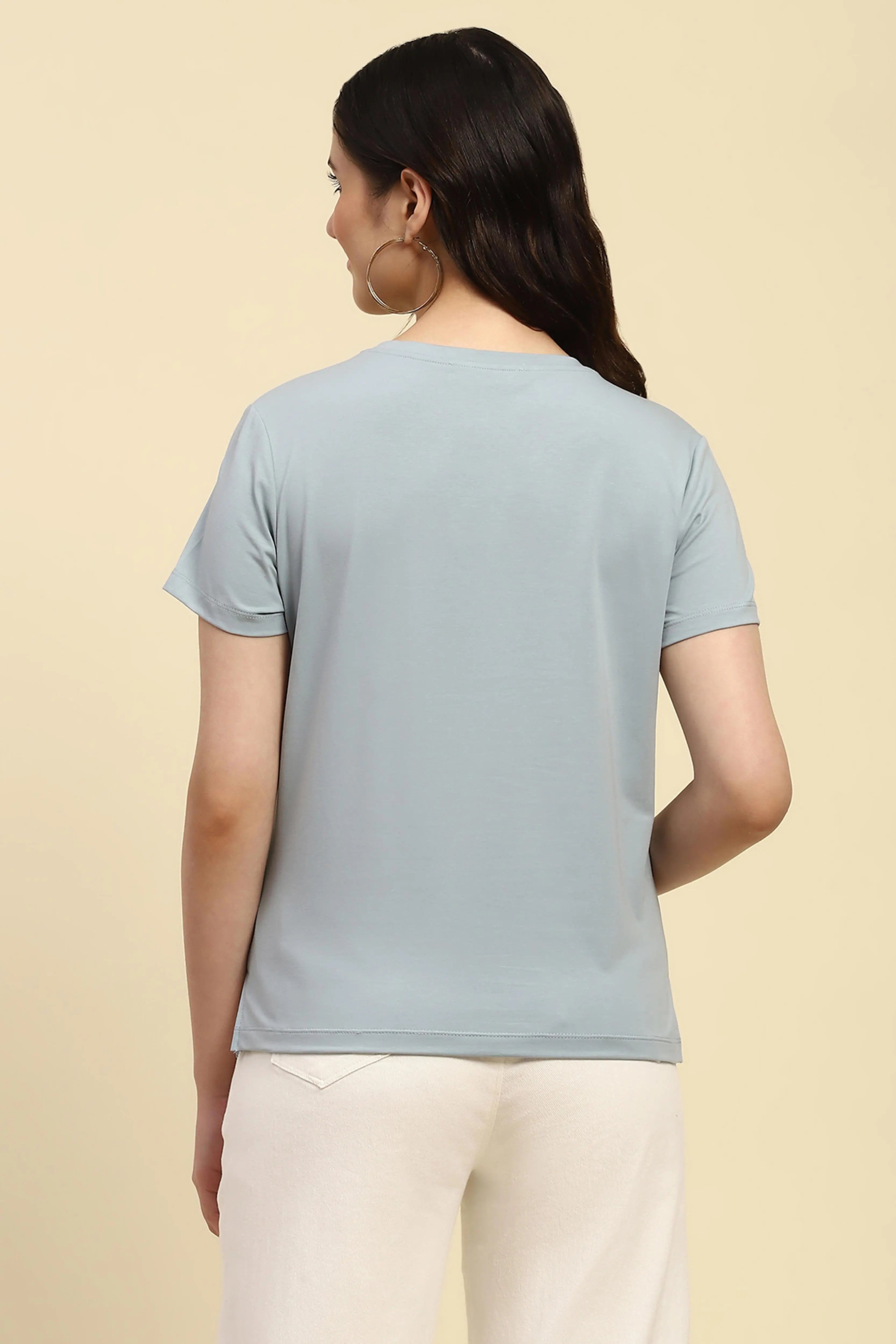 Dusty Blue Cotton Embroidered Top - Global Republic