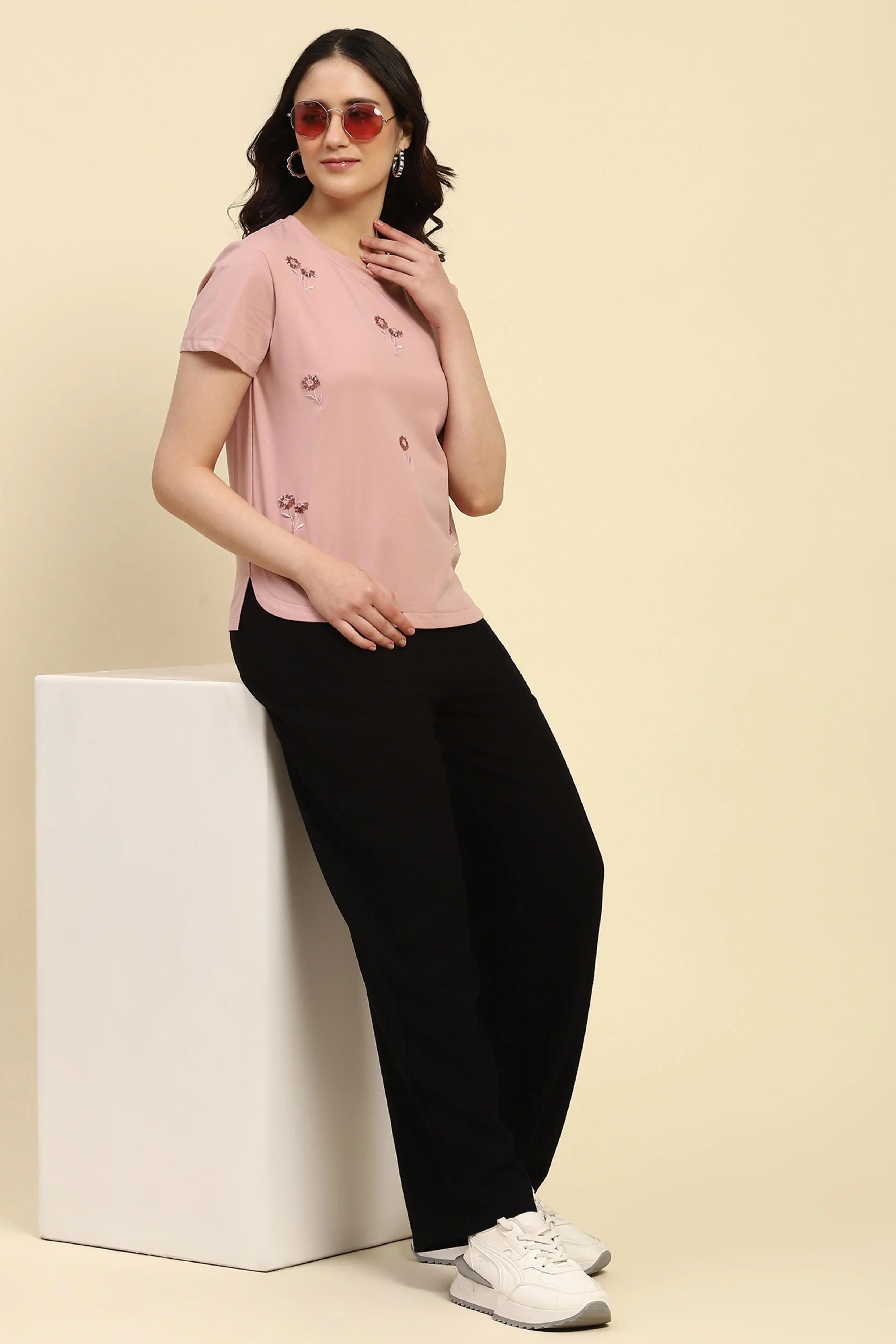 Dusty Pink Embroidered Cotton Top - Global Republic