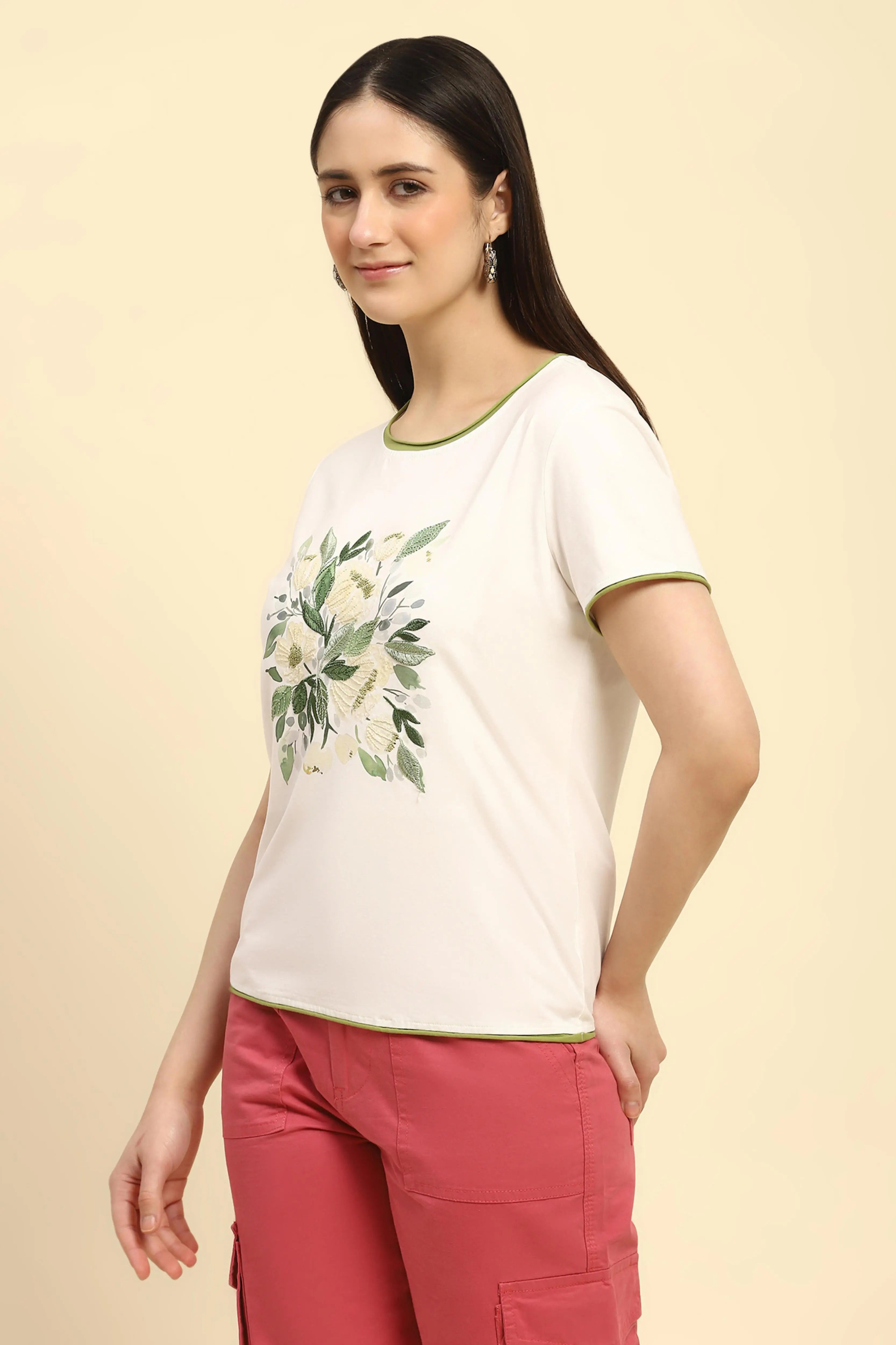 Cream Embroidered Cotton Top - Global Republic