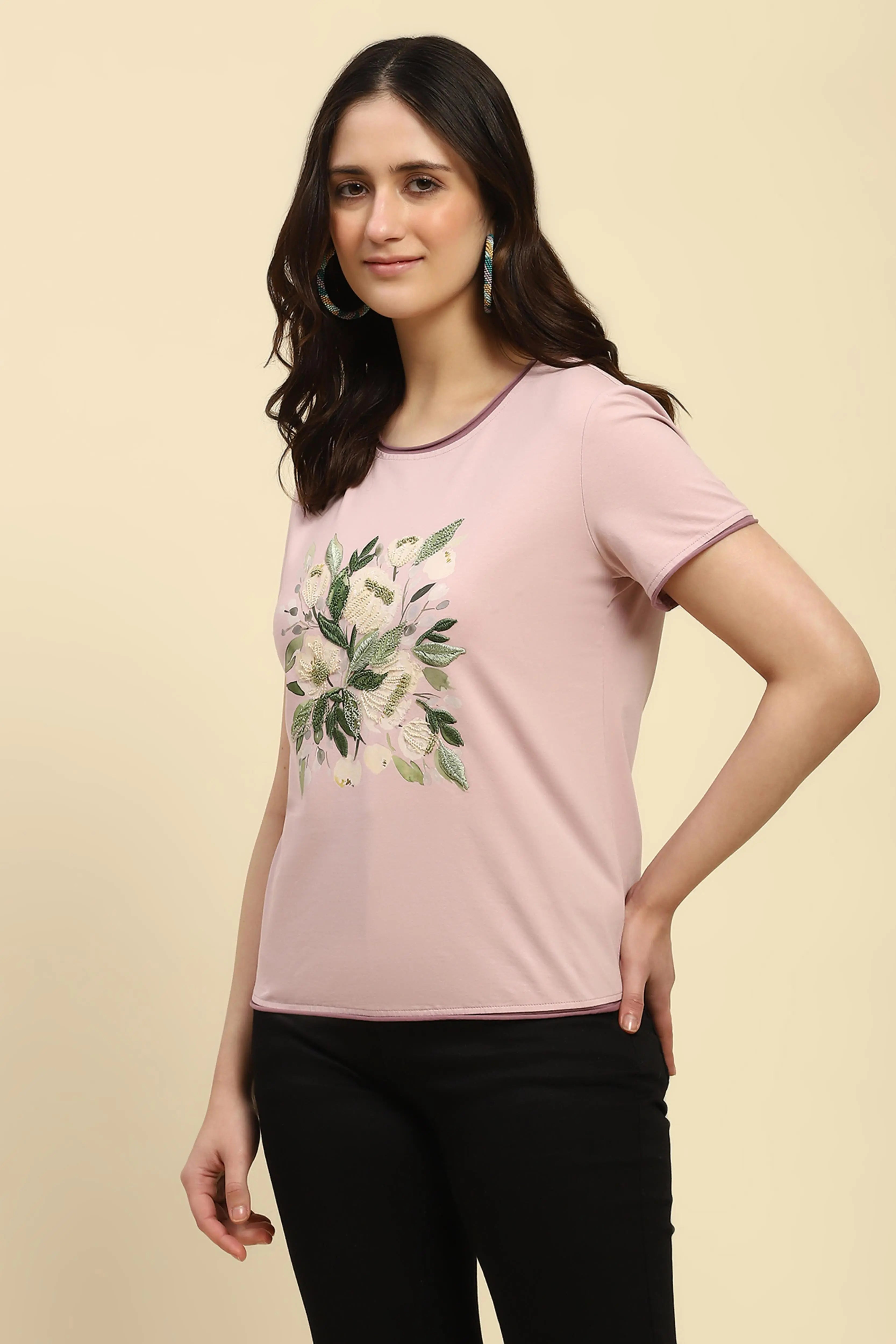 Mauve Embroidered Cotton Top - Global Republic
